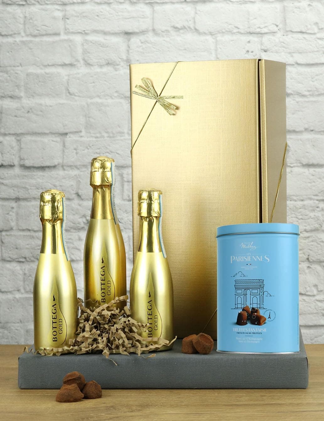 Prosecco Gift Box - The Gold Rush, Bottega Gold Prosecco Trio & Chocolate Truffles Gift Set