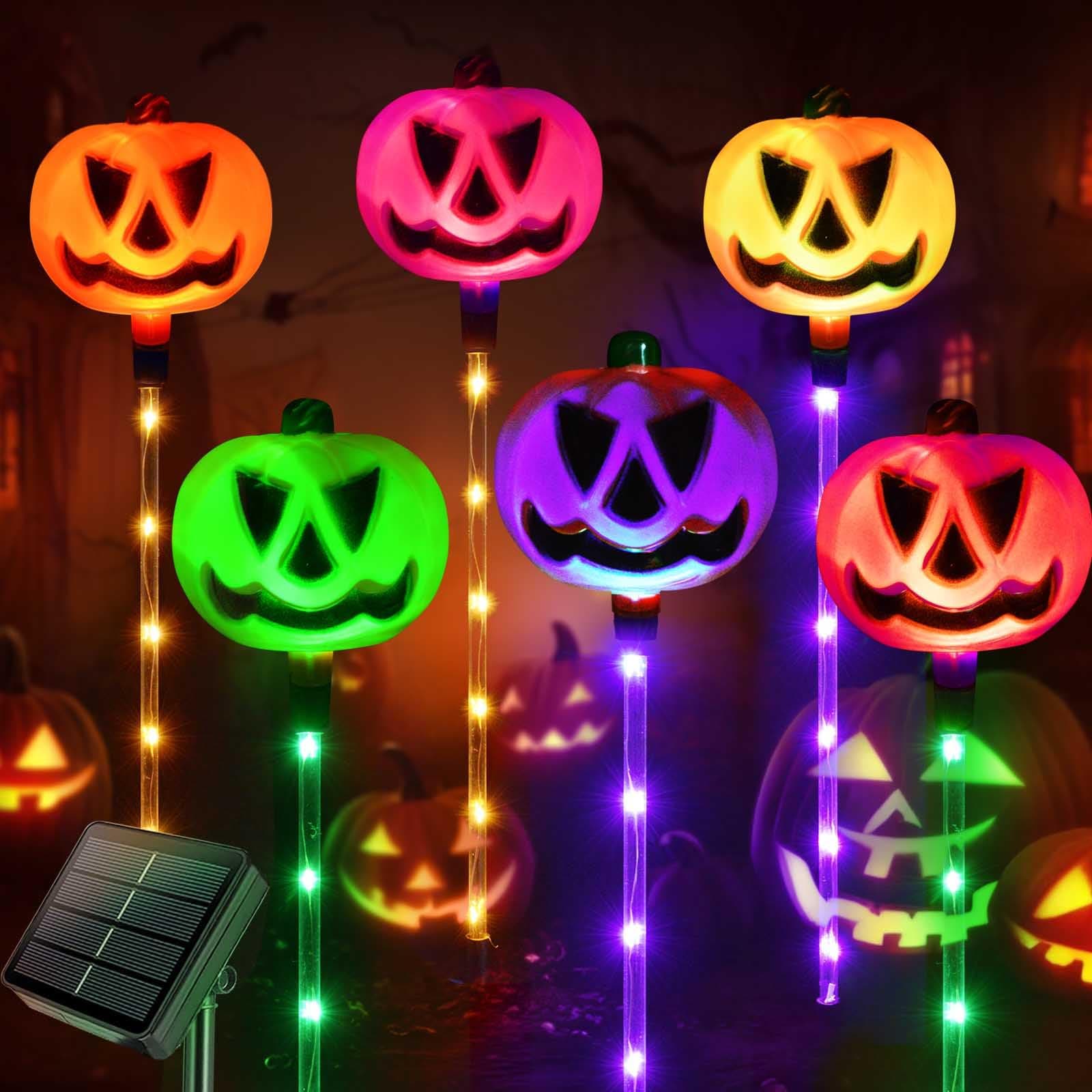 Homeleo Set of 6 Solar Pumpkin Pathways for Halloween Decorations Outdoor, Colour Changing Outdoor Halloween Lights, Light Up Jack O Lantern Pumpkins for Halloween Party, Porch, Yard