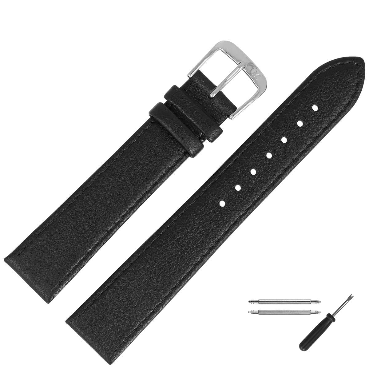 Marburger Watch Strap, 20 mm, Black Leather - Watch strap Set 7592010000120