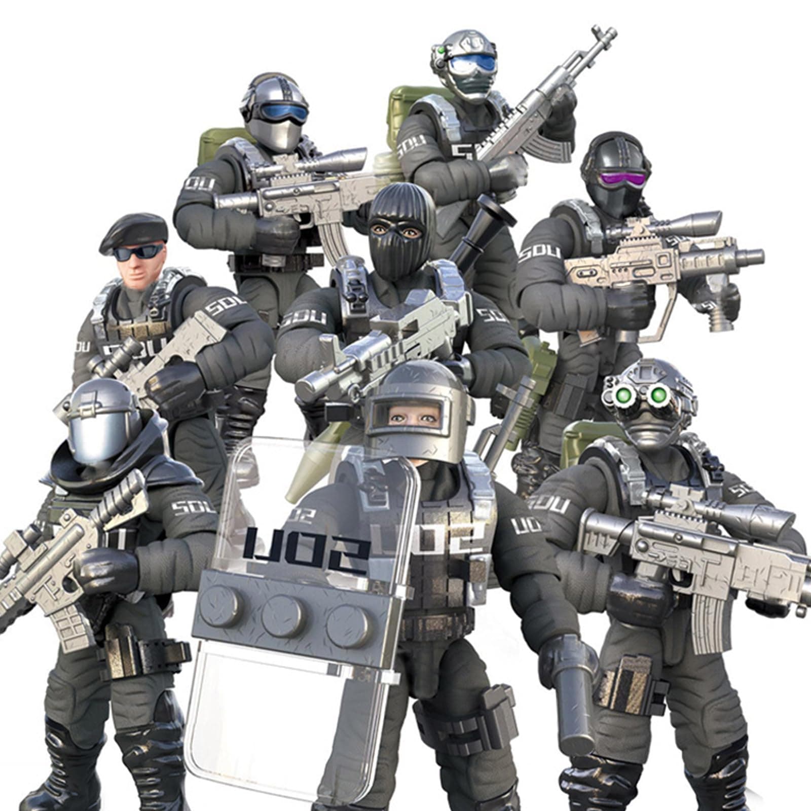 SWAT Model Equipment Assembly Building Block Toys,8 PCS City Police Action Mini-Figures with Multiple Military Weapons Accessories,Party Favors Set