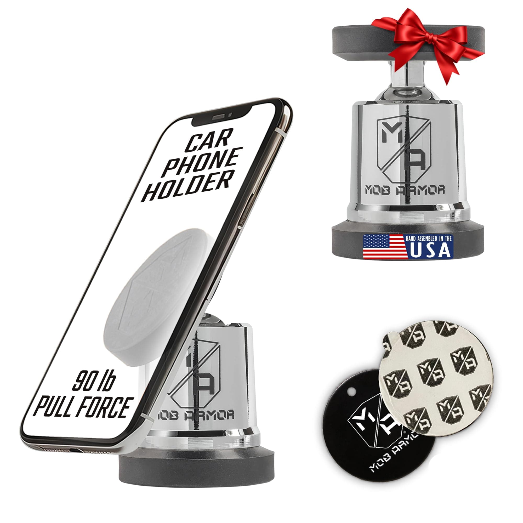 Mob Armor MobNetic Maxx - Magnetic Phone Holder for Car, USA Assembled Car Phone Mount, Supports iPhone & Android, Christmas, White Elephant for Men, Dad, Boyfriend, Husband - Chrome