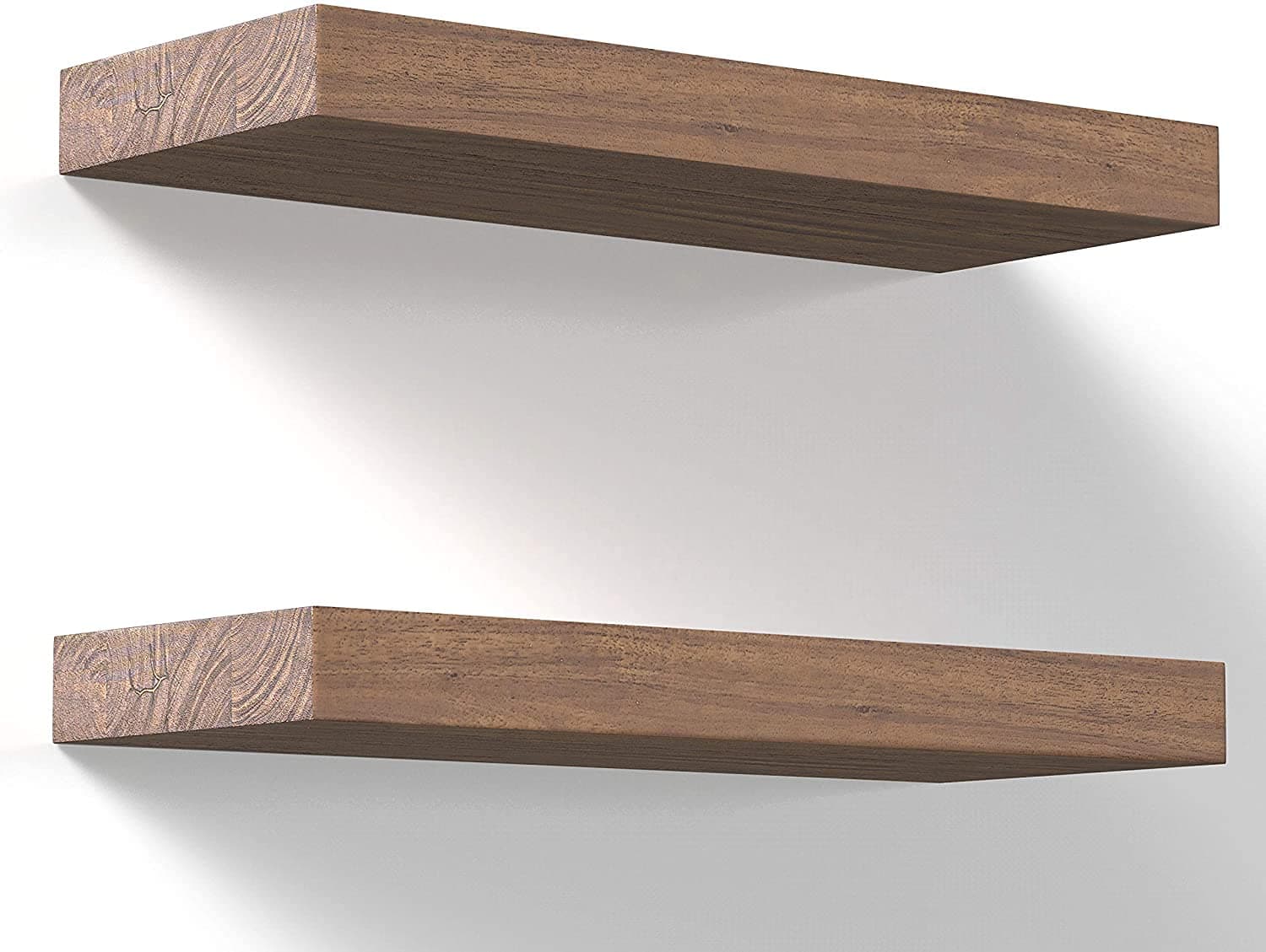 Floating Wall Mounted 17-Inch Thick Handmade Set of Dark Brown Wooden Shelves, Natural Rustic Farmhouse sheesham Wood (Rosewood) for Kitchen, Bathroom, Bedroom Decor