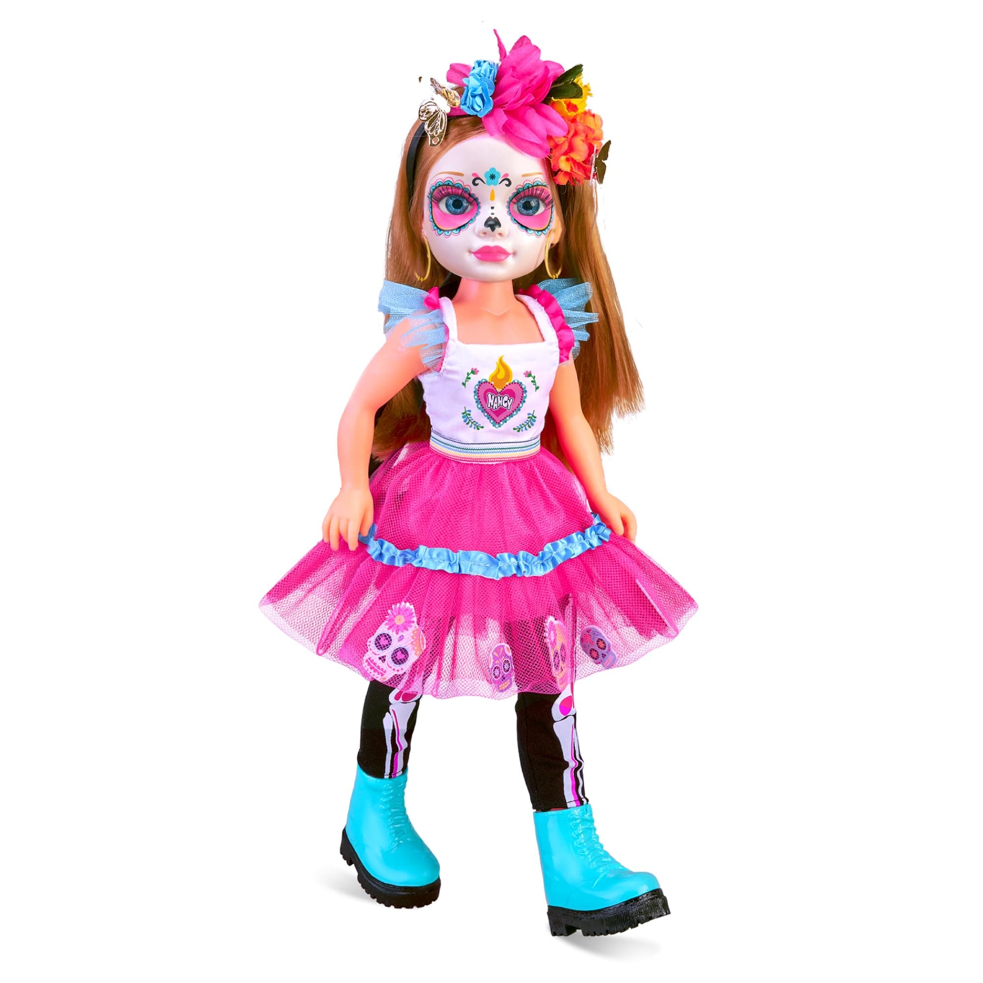 A Catrina Day, Doll with traditional Mexican costume and decorated face of Catrina, Celebration Edition Day of the Dead, for girls and boys from 3 years old, Famosa (NAC44000)