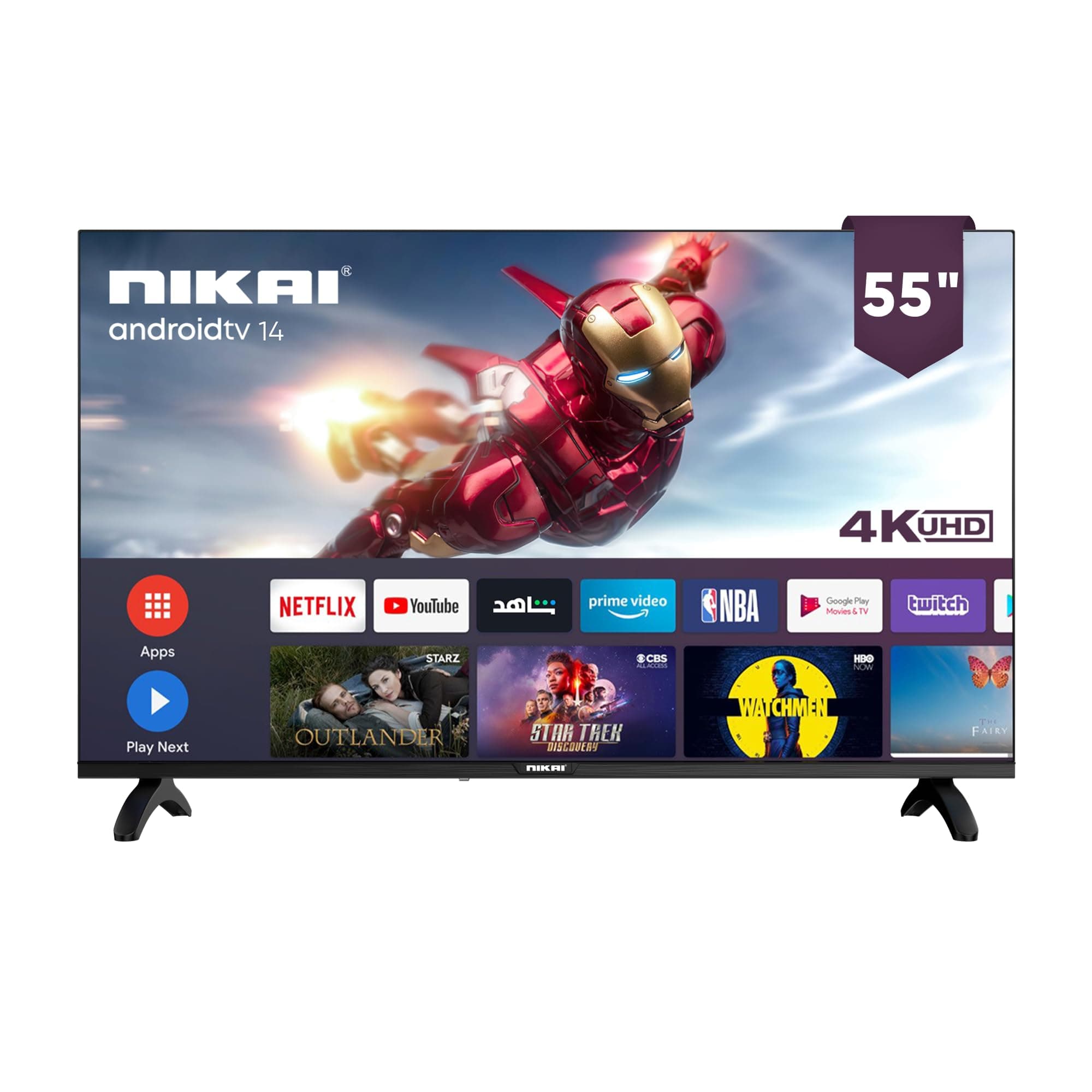 Nikai 55 Inch 4K Ultra HD Smart LED TV, Android 14, 1GB RAM, 8GB Storage, Quad Core Processor, Built-in WiFi, USB & HDMI Ports, Slim Frame –55NK4KSLED