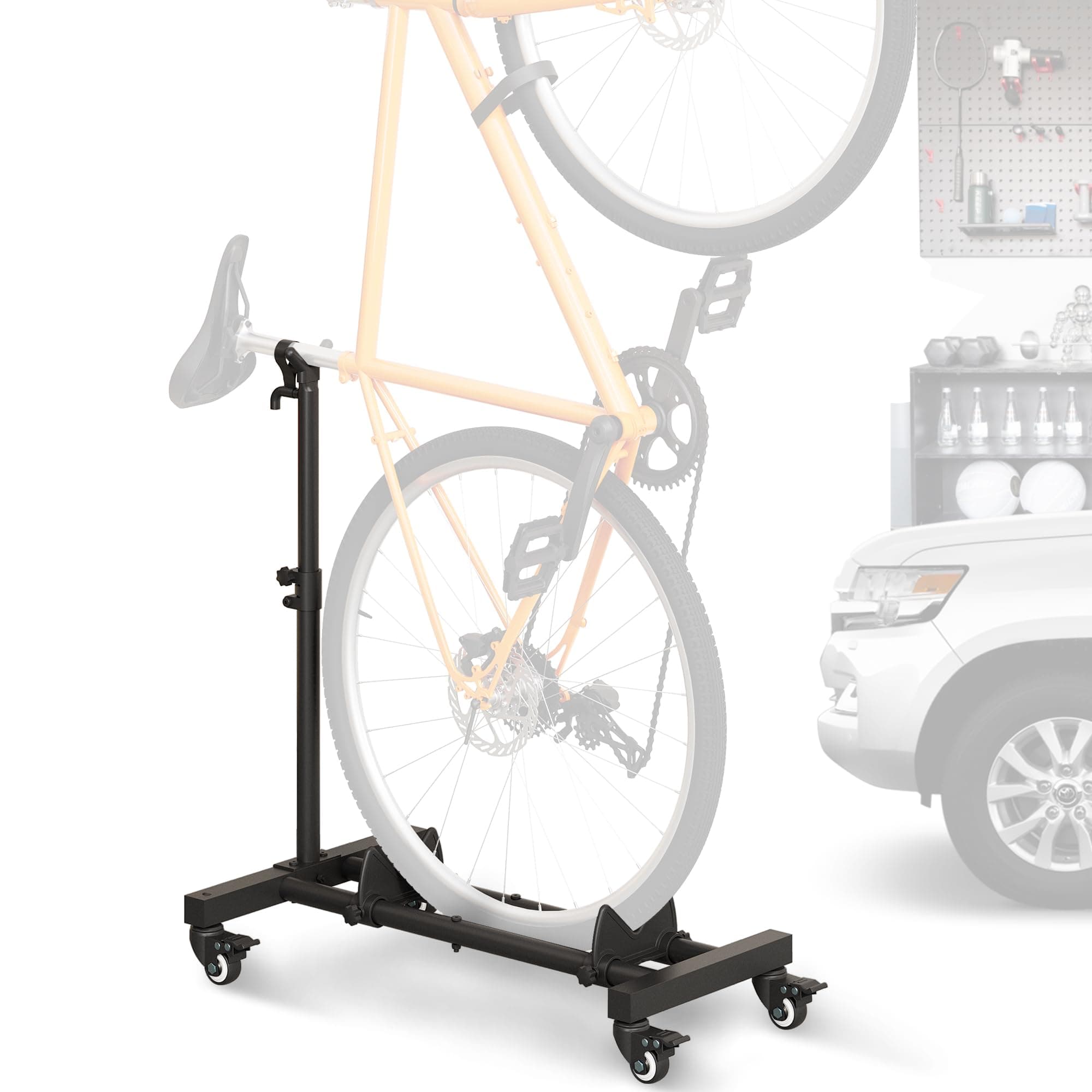 Vertical Bike Stand, Freestanding Bike Rack Garage Storage Upright Bicycle Floor Stand Indoor Bike Holder with Adjustable Height for Garage & Apartment - for Wheels Sizes up to 29”