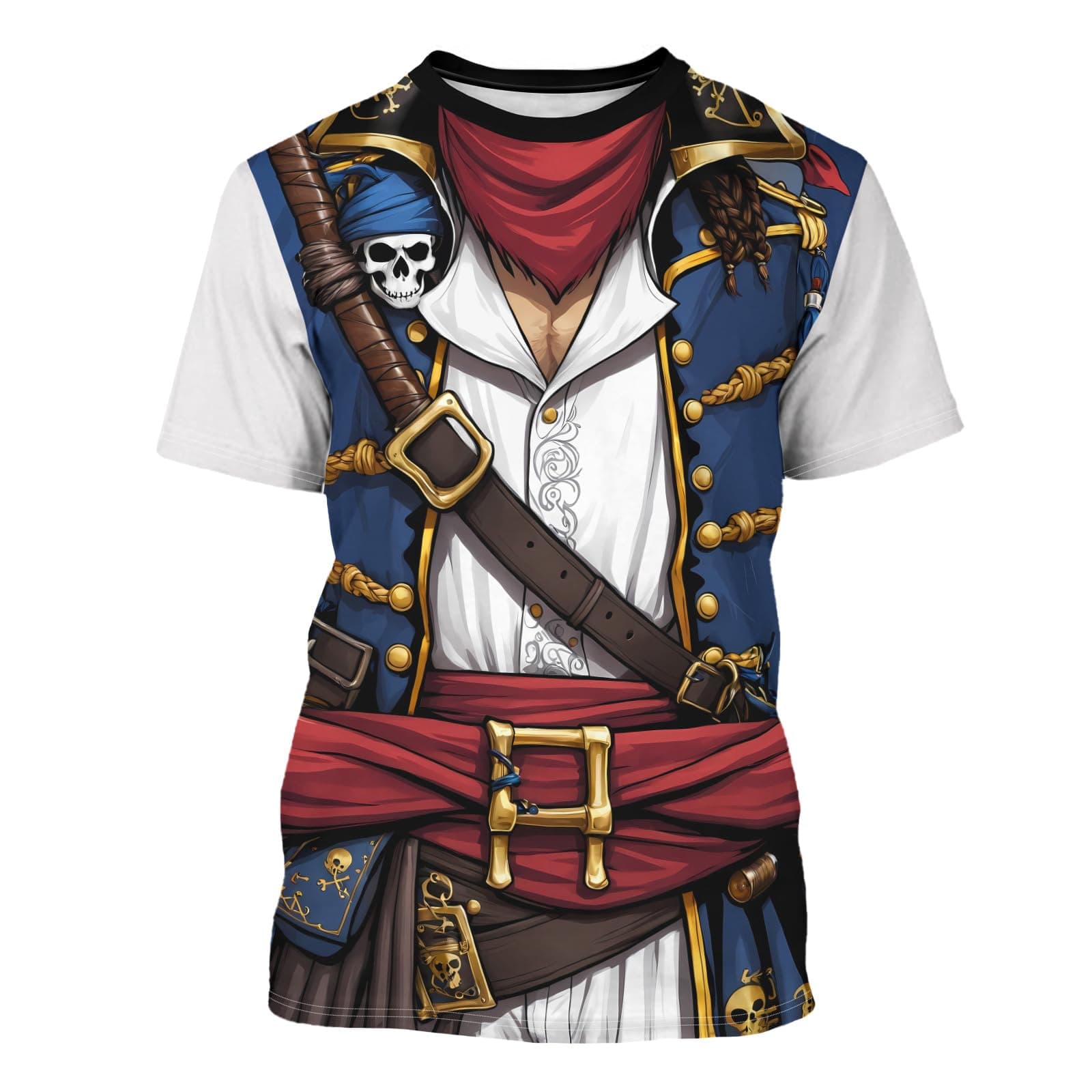 THE PIRATE KINGAnime Pirate Captain Tee Tuxedo T-Shirt Funny Cosplay Costume Tee Crewneck Short Sleeve Casual Top Unisex
