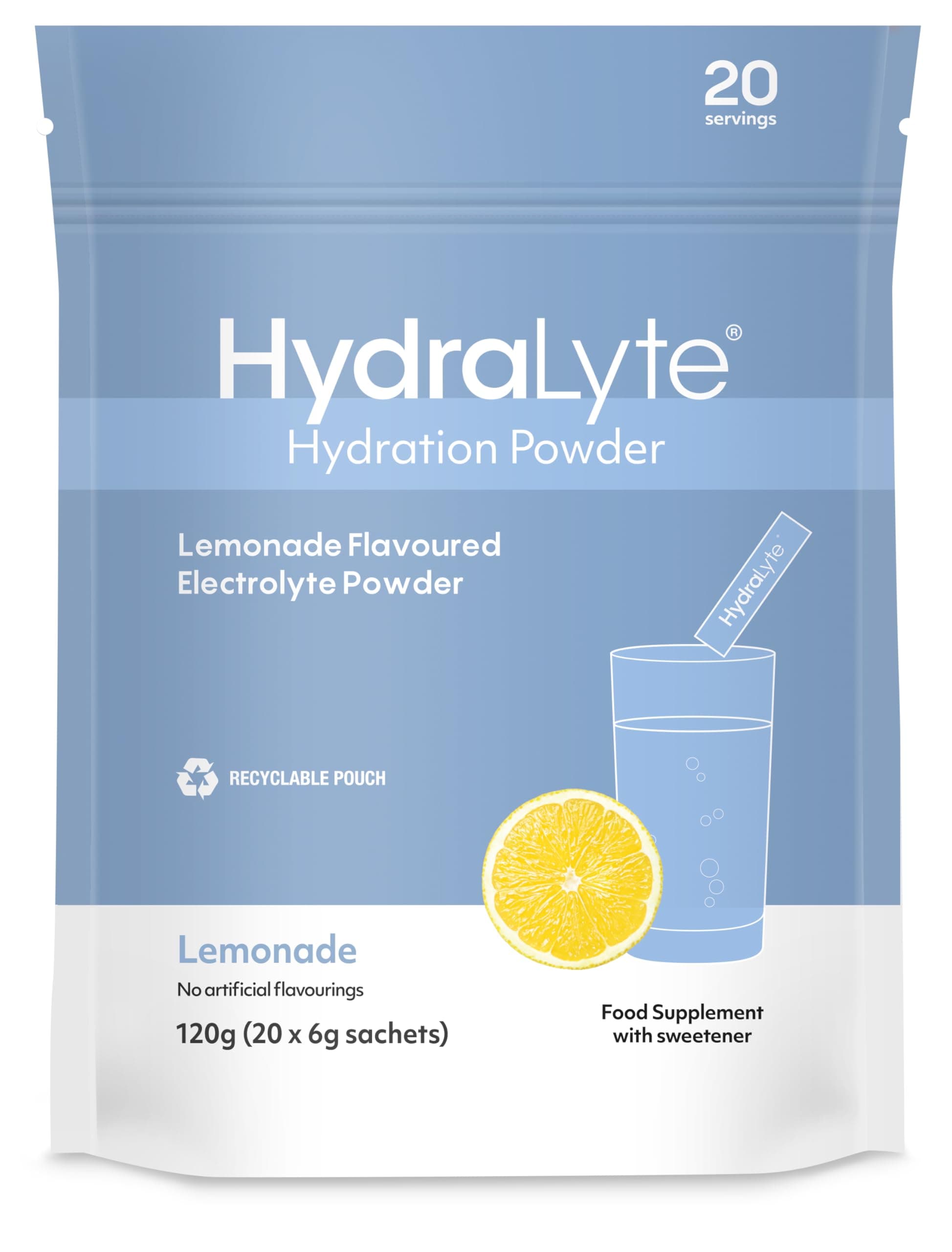 Hydralyte Effervescent Electrolytes Powder Sachets - 20 Flavoured Sticks - Rapid Rehydration - Prevent Dehydration - Achieve Optimal Hydration (20 Sachets, Lemonade)