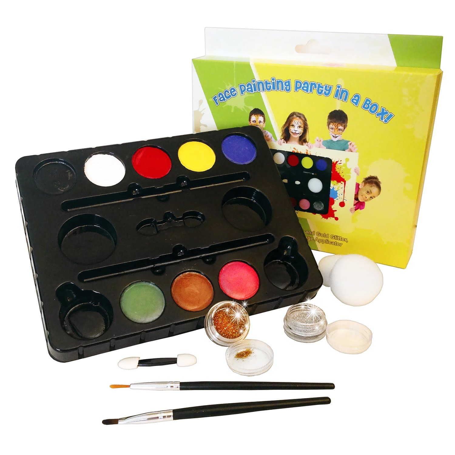 Face Painting Kit for Kids with Glitter and Bonus Ebook with Video Directions and Printable Face Paint Ideas