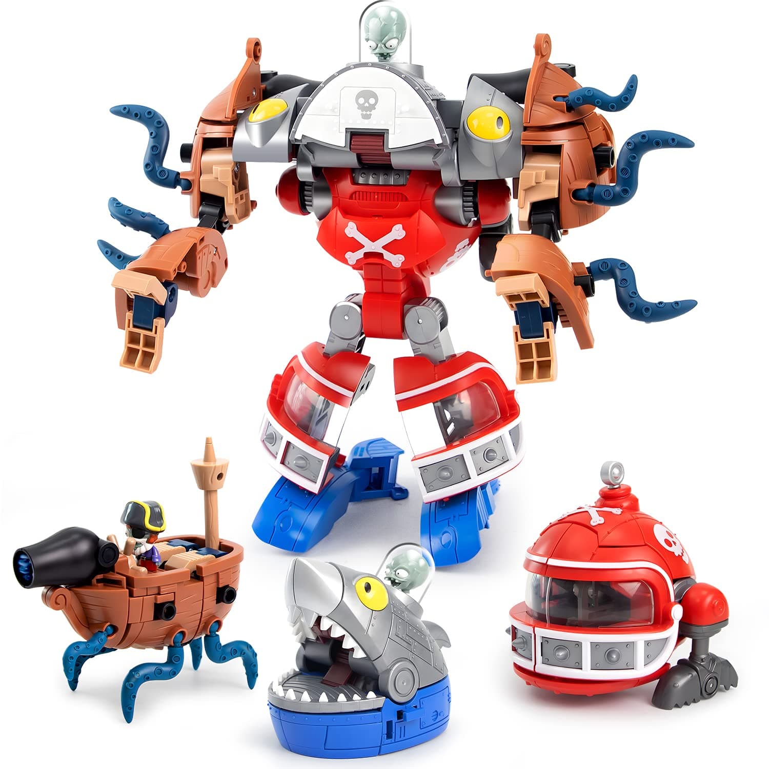 Maikerry 3-in-1 PVZ Toy Figure Set, Deformation Shark Boss Robot, Action Figures, Birthday & Party Gifts for Boys & Girls
