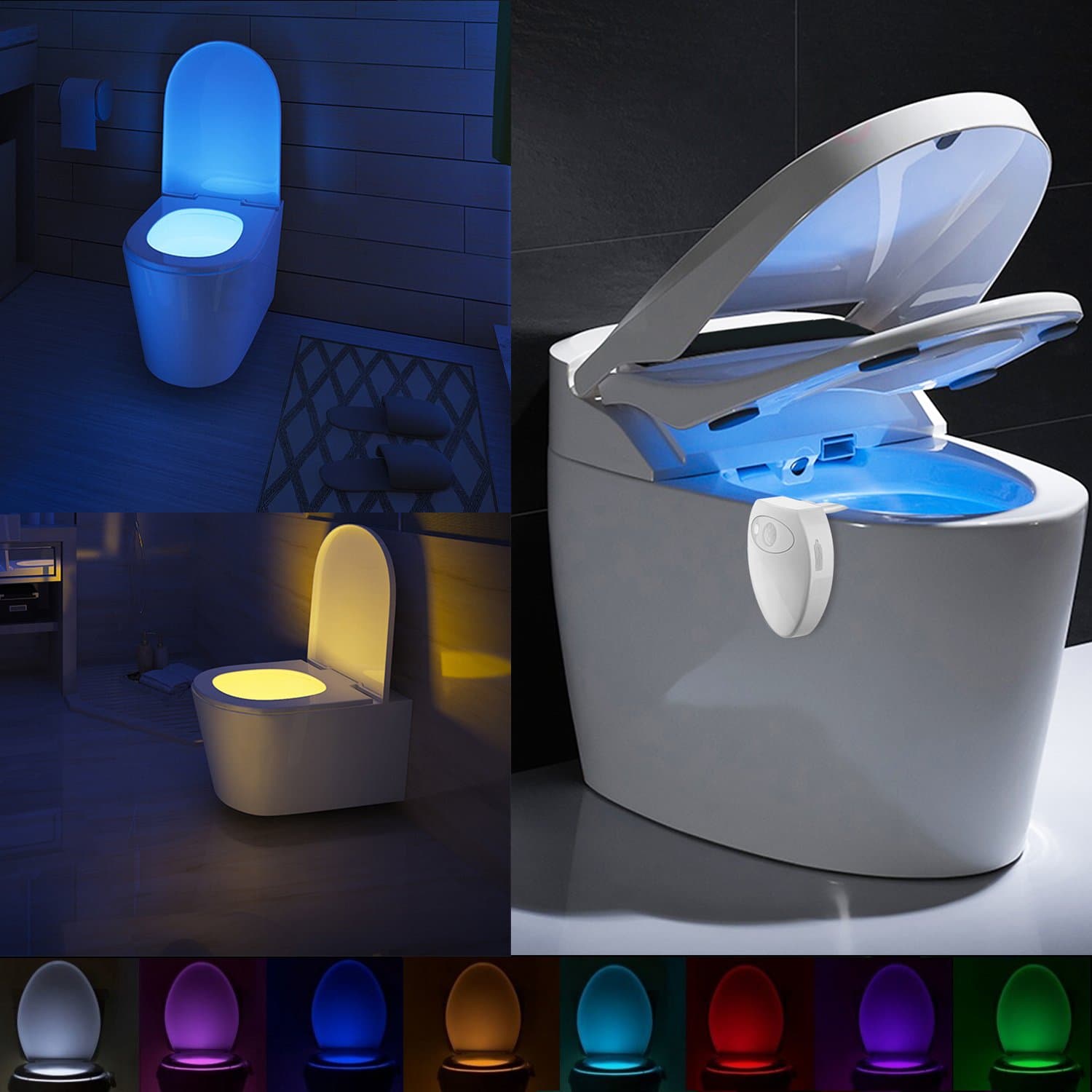 Rechargeable Toilet Light with Waterproof Design by Lennystone Toilet Night Light Motion Activated Toilet Seat Light 8 Colors Bowl Light (8 Colors)