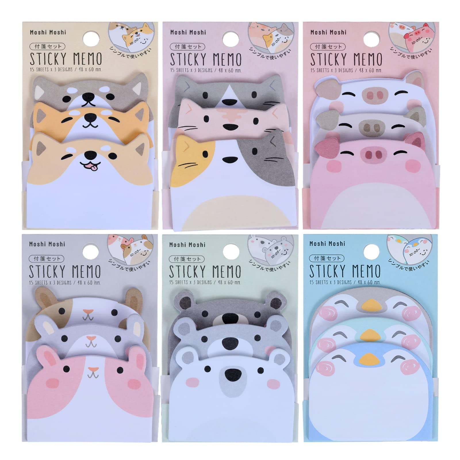 Molain Cute Sticky Notes, Cartoon Notes Animals Shape Markers Flags Self-Stick Memo Pads Students Home Office Roommates Gifts Tab Supplies 270 Sheets, Multicolored, 6 x 4.5 cm/ 2.4 x 1.8 inch