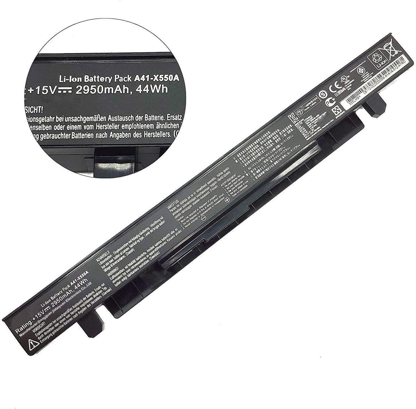 A41-X550A A41X550A A41-X550 A41X550 Laptop Battery Replacement for Asus R510C X550C X550L X550J R510L X550CA X552E X550V K550L F550V X550A P550C X550EA X550D R510 X550VX F550C (15V 2950mAh 44Wh)