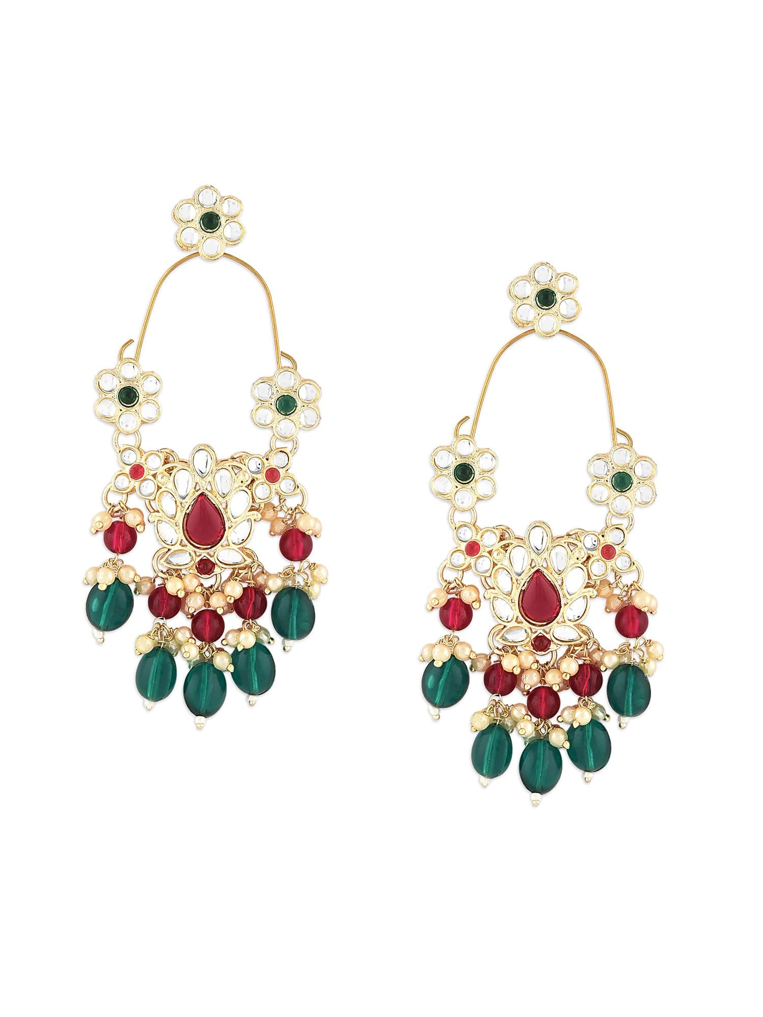 Green & Rani Pink Kundan & Beads Dangle Earring For Women -ZPFK16184