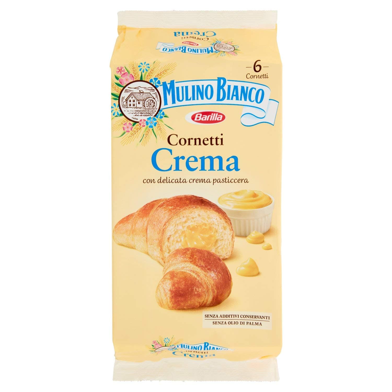 Mulino Bianco:"Cornetti alla Crema" 6 croissants with custard * 10.58 Ounces (300g) * [ Italian Import ]
