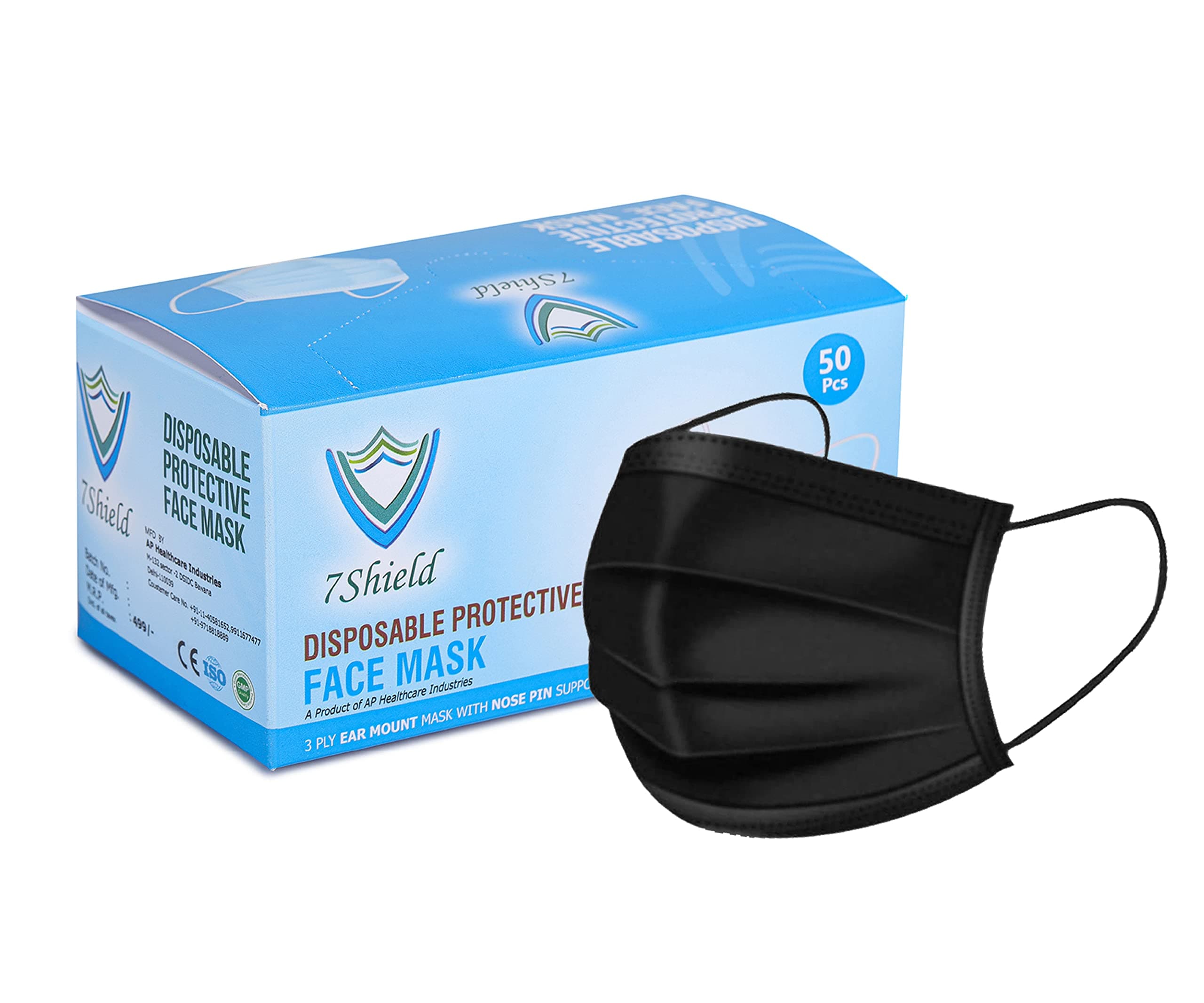 Face Mask | Disposable Safety Masks for Women & Men | ISO CE GMP SITRA Certified Soft Fabric Spandex Earloop strings, Comfortable & Secure Face Masks (Black)