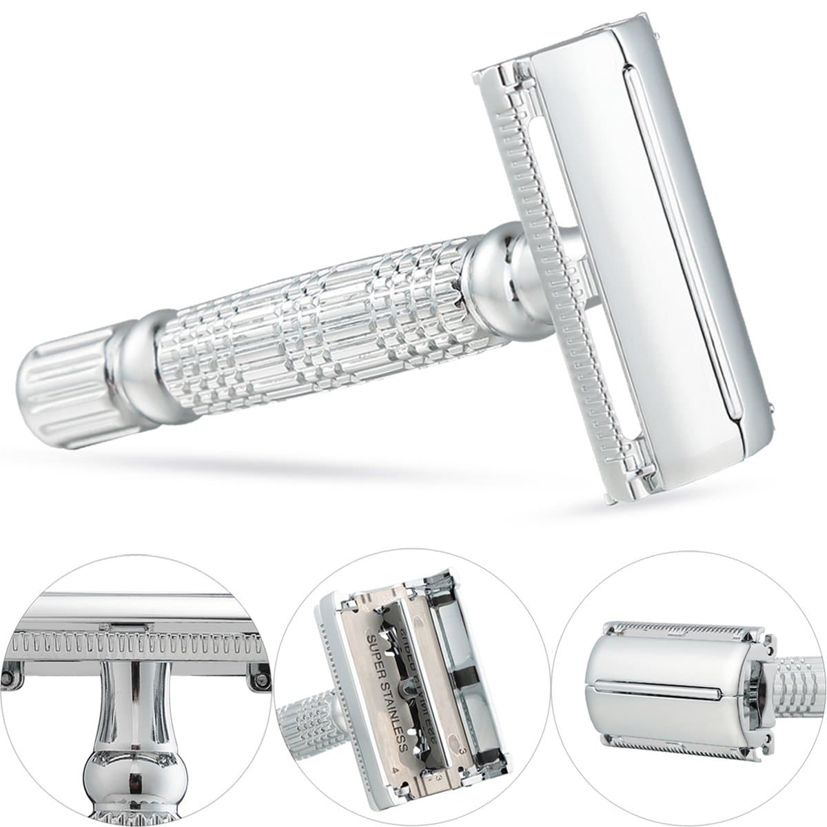 GoBetter Deluxe Double Edge Safety Razor + 5 Long Lasting Platinum-Chrome Super Sharp Stainless Steel Blades in Nice Gift Box