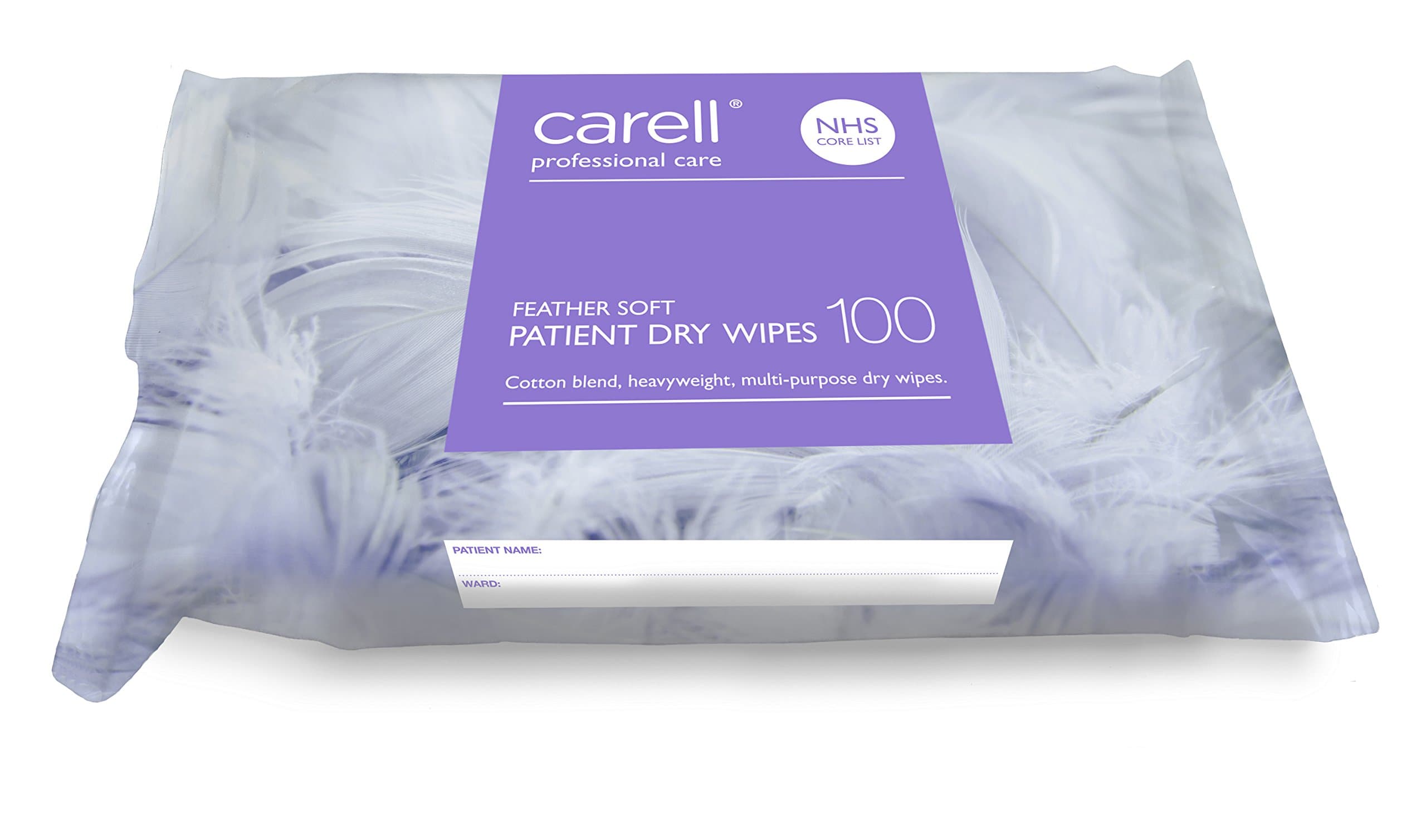 Carell Patient Dry Wipes - Feather Soft - Pack of 100 Wipes - Durable, Soft and Absorbent, Multi-Purpose Cleansing Wipes