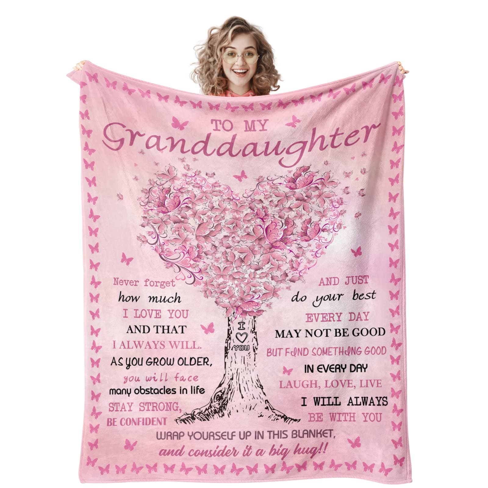 QuilazyQuilazy Granddaughter Gifts from Grandma Blanket, Gift for Granddaughter, Christmas/Valentines/Mothers Day/Graduation/Birthday Gifts for Granddaughters Girls, to My Granddaughters Blanket 60" X 50"