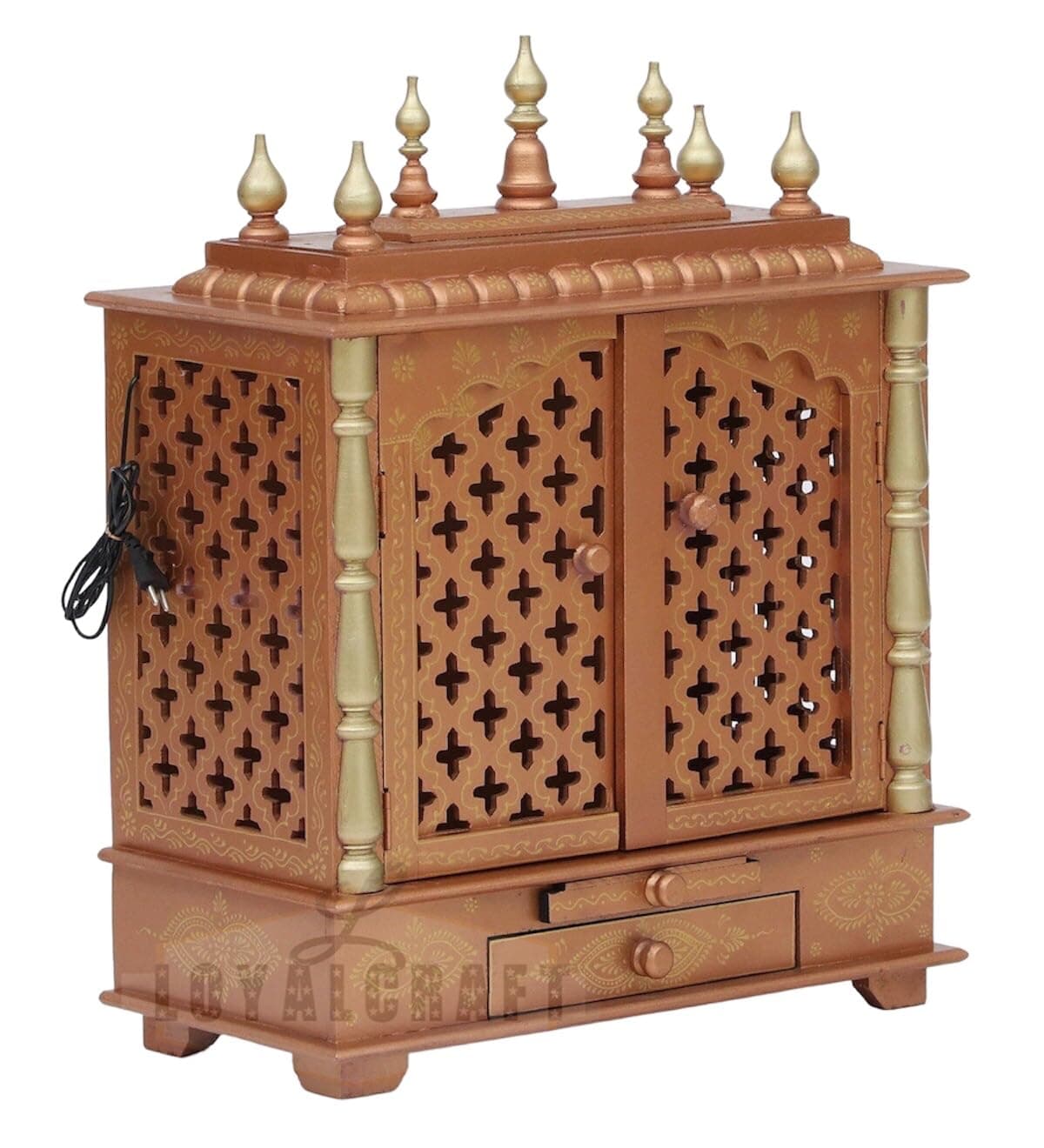 Home Temple Pooja Stand/Home mandap/mandapam/Pooja mandir with Doors (Large 24x12x30 WxDxH INCH, Light Copper Gold)