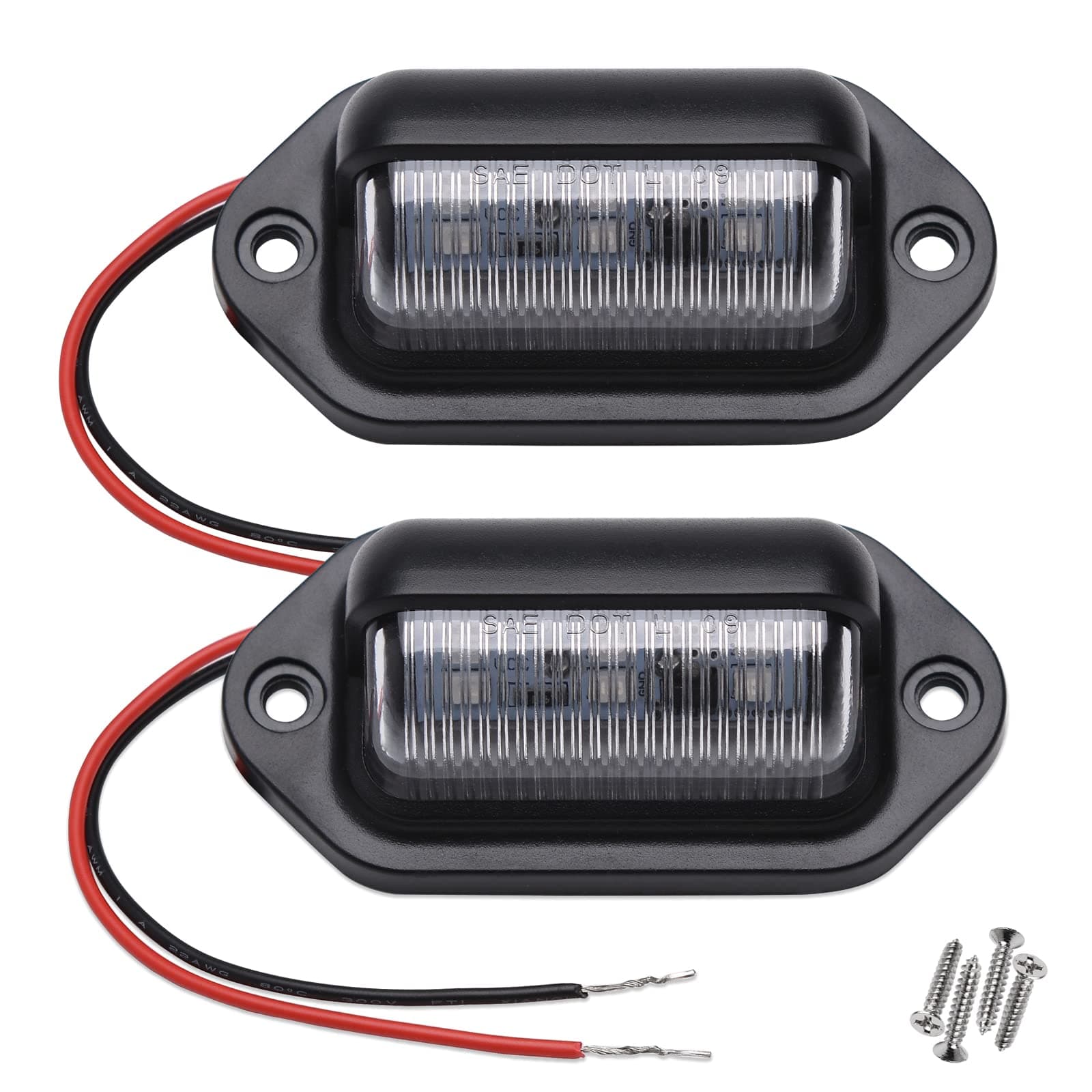 2PCS Red LED License Plate Light, 12V-24V DC Waterproof 6-SMD License Plate Lamp Taillight, Universal for Truck SUV Trailer Van RV Boats as Step Courtesy Light, Dome/Cargo Lights or Under Hood L