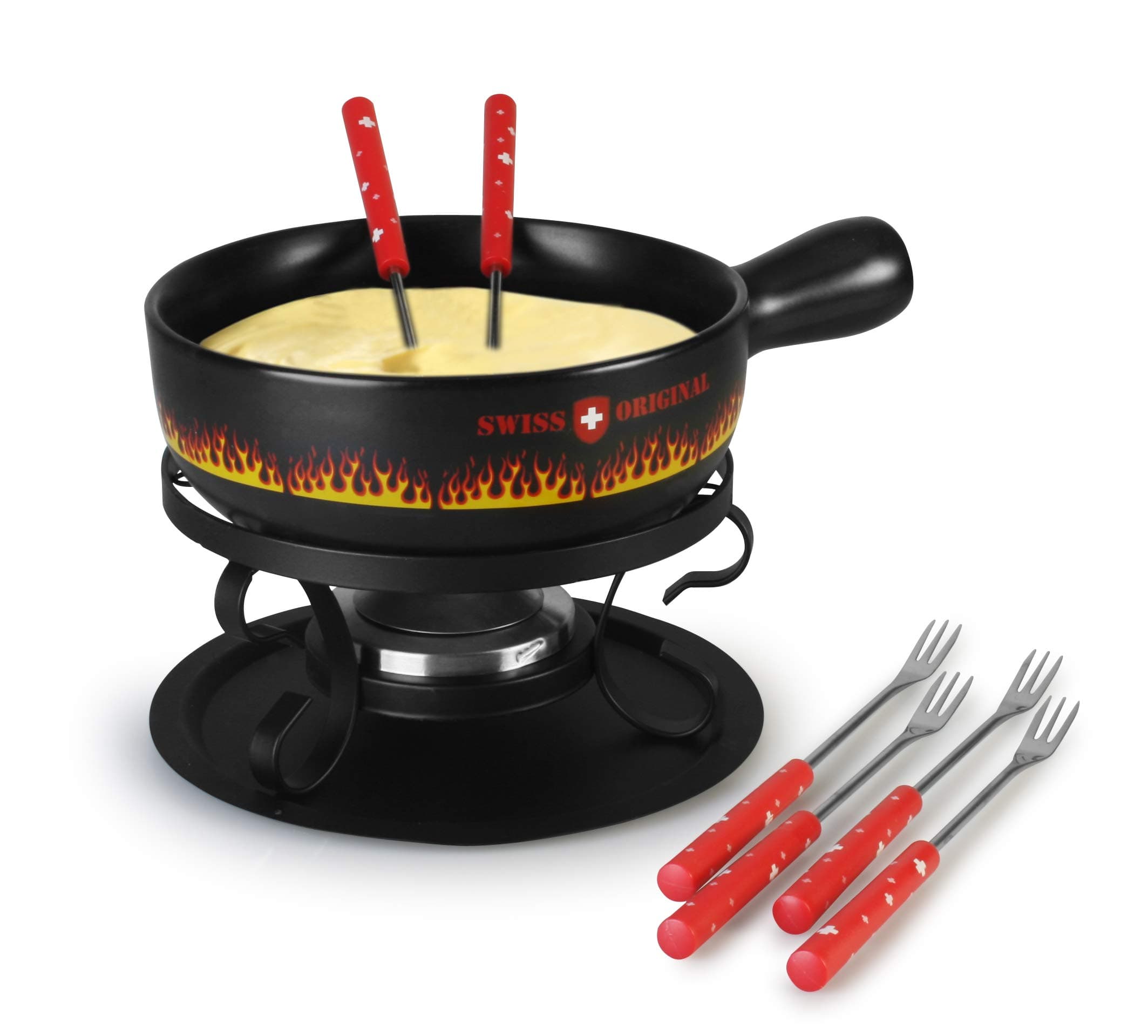 Artestia Ceramic Cheese Fondue Cooking Set - Swiss Flare (Black)