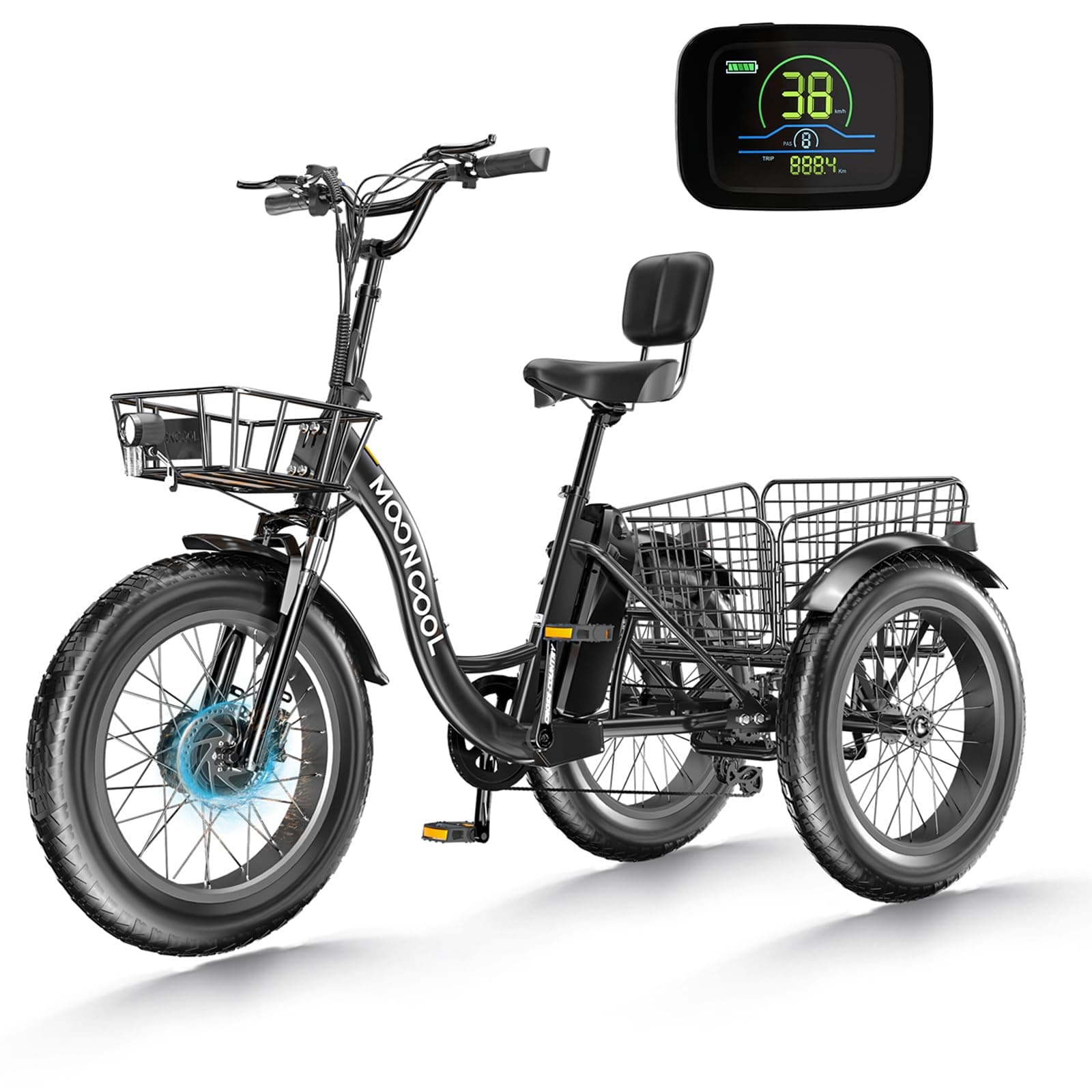 LILYPELLE Electric Tricycle for Adults, 20" x 4" Fat Tire Electric Trike, 48V 500W Motorized Electric Bicycle Bikes, 7 Speed 3 Wheels Ebike with Removable Battery, Aluminum Frame & Large Basket