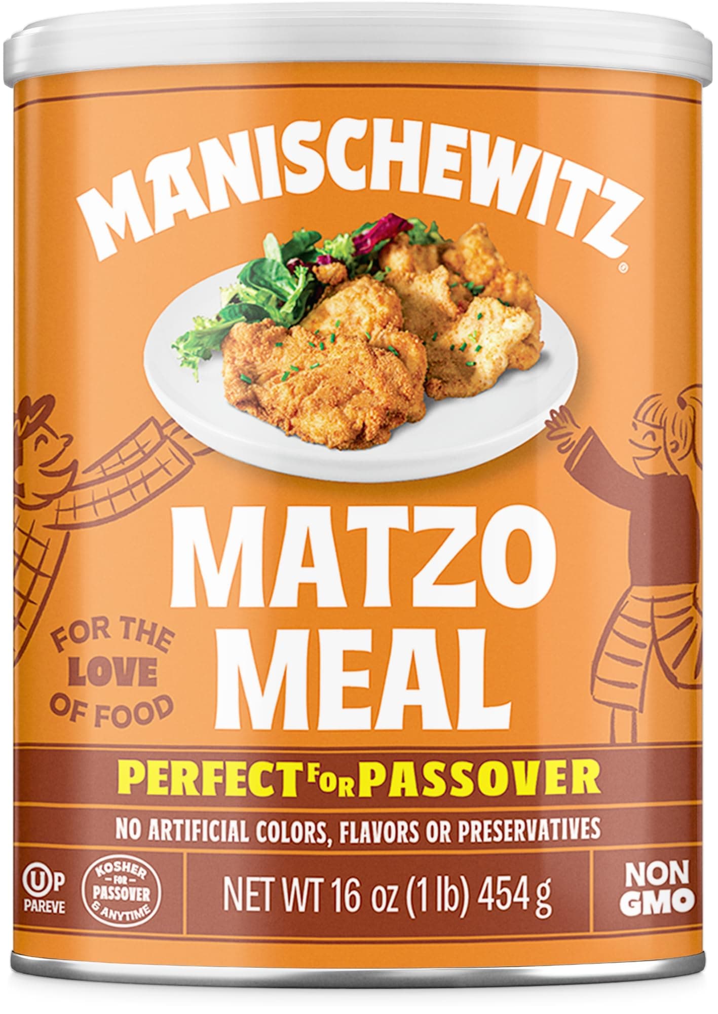 Manischewitz Matzo Meal, 16oz Resealable Canister | Perfect for Coating and Baking | Kosher for Passover and Year Round Use