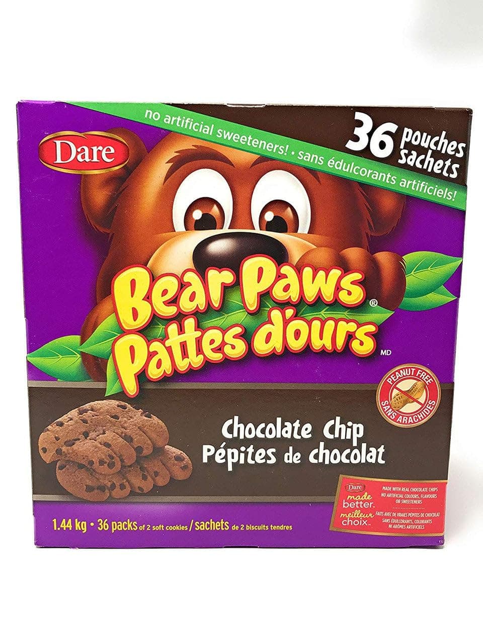 Dare Bear Paws Chocolate Chip Cookies, 36packs, 1.44kg/3.2lbs