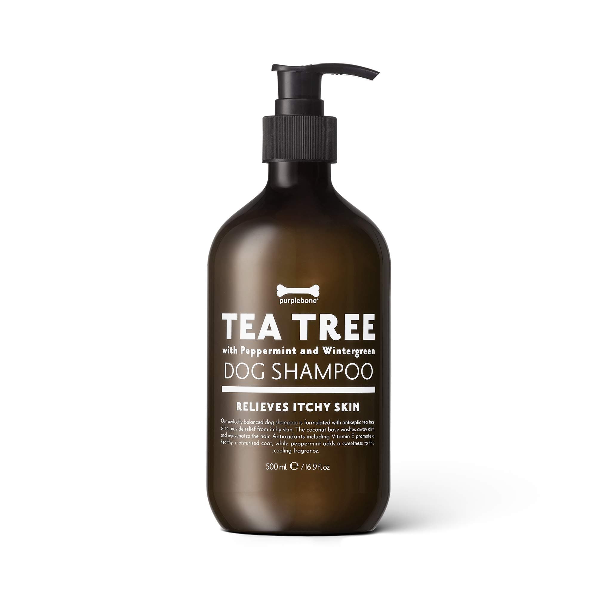 Purplebone Tea Tree Dog Shampoo, 500ml Concentrate | For Cleaning Dirty Coats | Moisturises Hair and Relieves Itchy Skin | With Peppermint & Wintergreen | Natural Dog Grooming Products