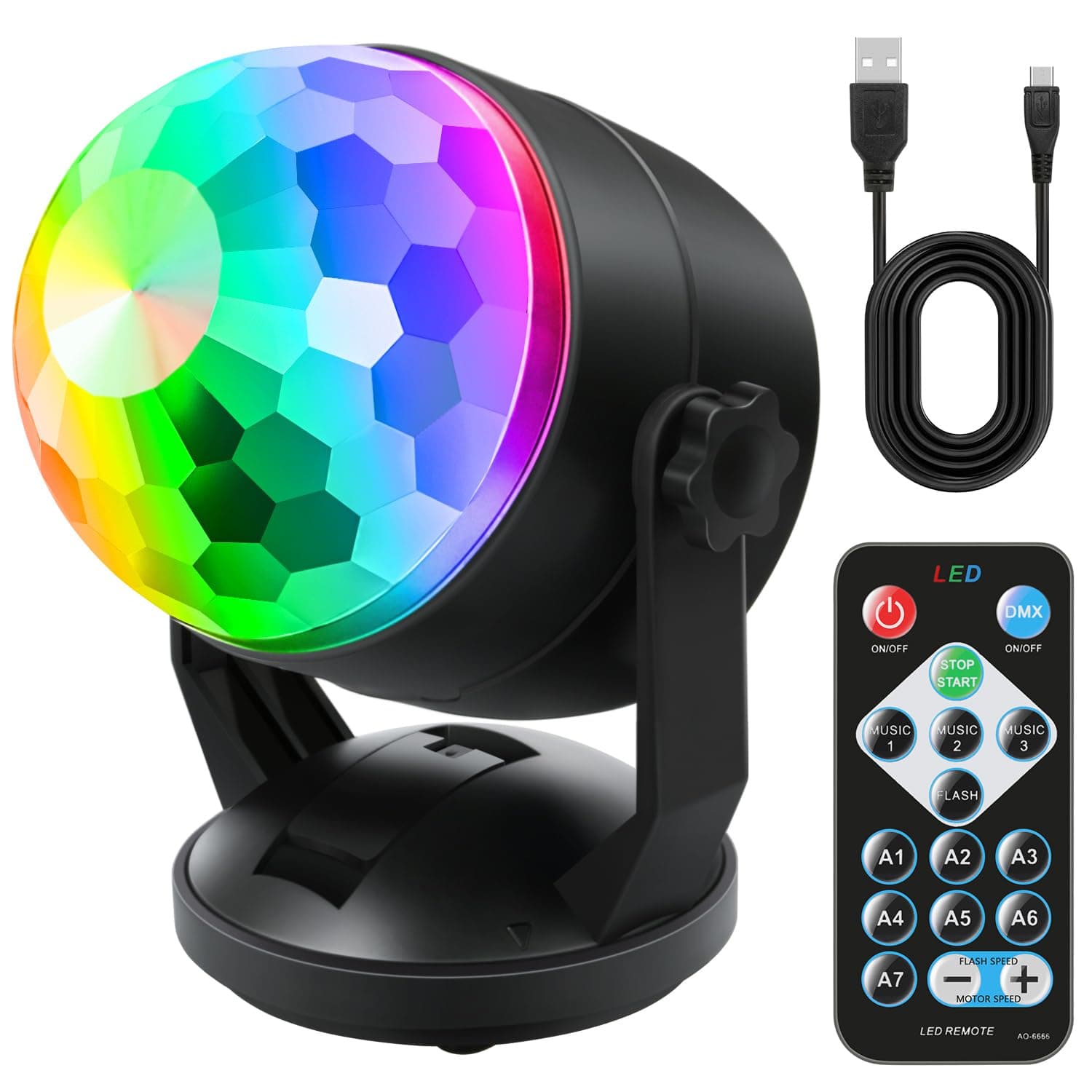 Luditek Disco Ball Party Lights Sound Activated Battery Powered Portable Karaoke Dancing Strobe Lights for Indoor Outdoor Christmas Halloween Party Decorations Supplies for Car Home