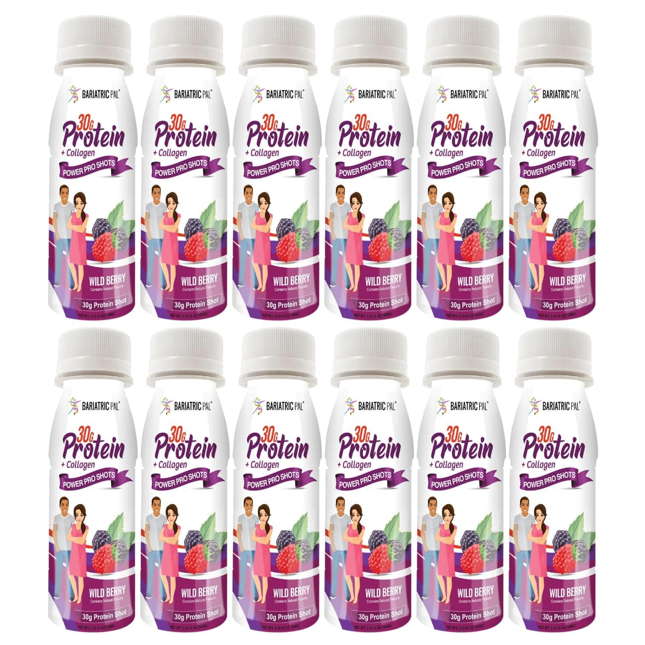 30g Whey Protein & Collagen Power Pro Shots - Wild Berry (12 Bottles)