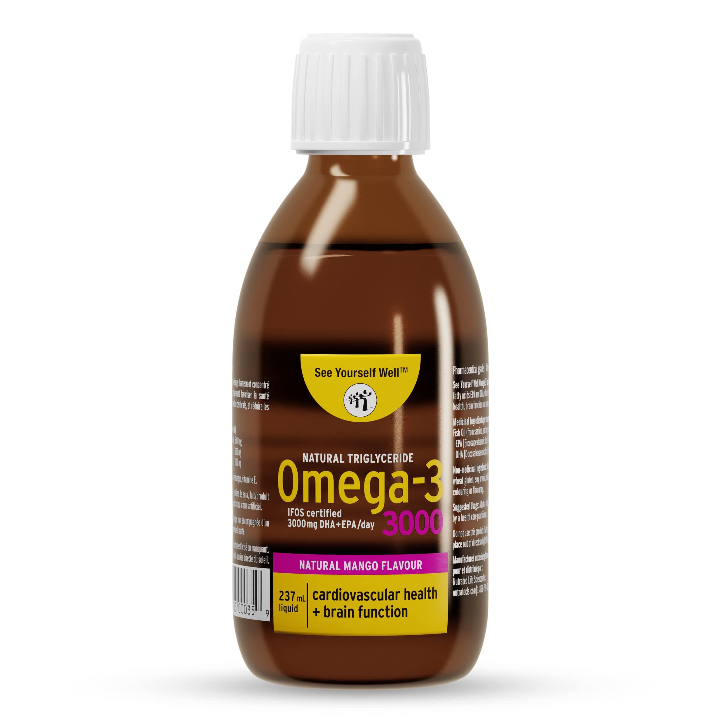 Liquid Omega 3 Fish Oil - High Potency. Promotes Brain, Eye, Heart & Immune Health. Natural Triglyceride. 237ml / 8oz - 48 Servings. Mango