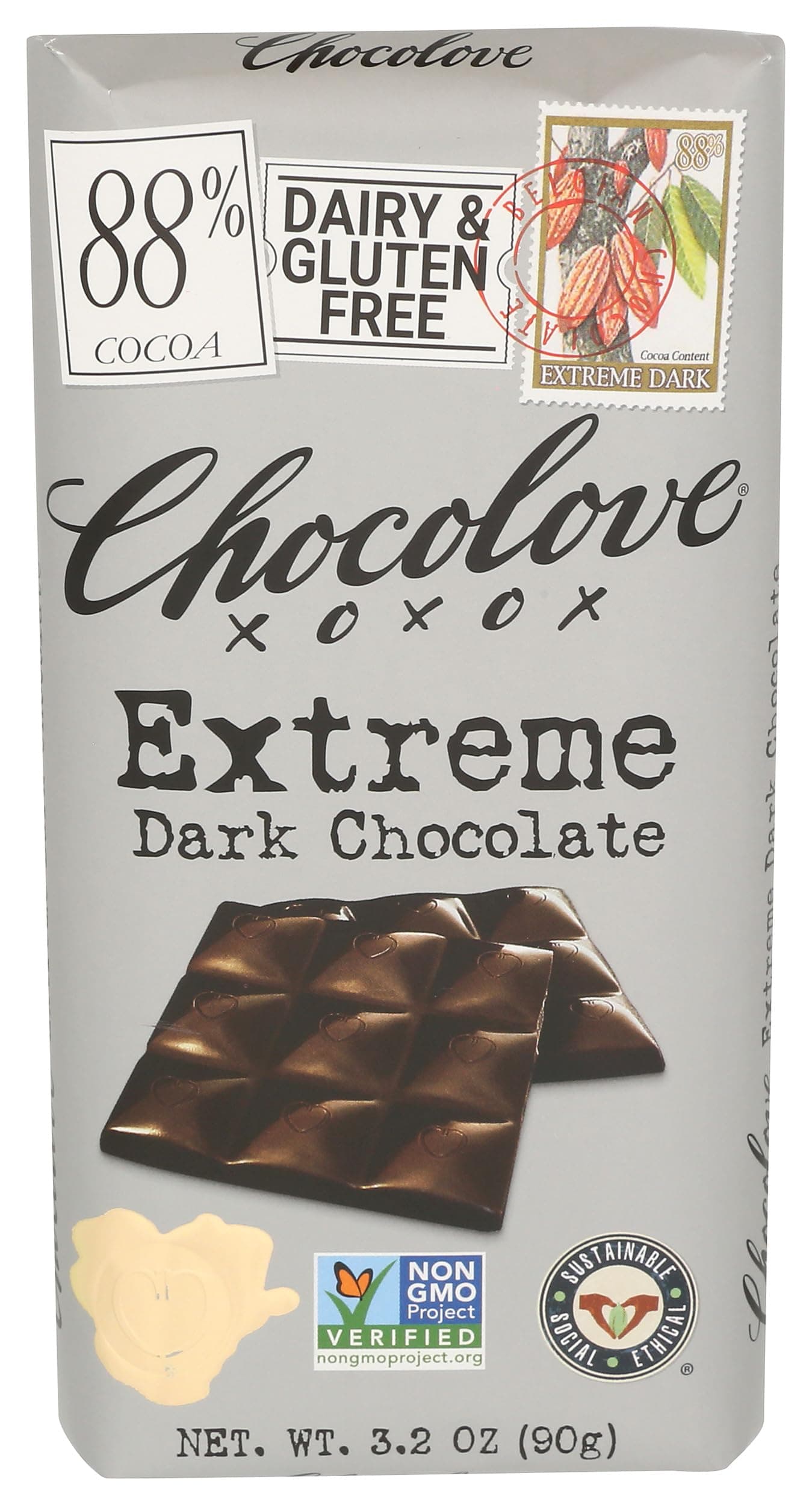 Extreme Dark Chocolate, 88% Cocoa Content, 3.2 oz (90 g)