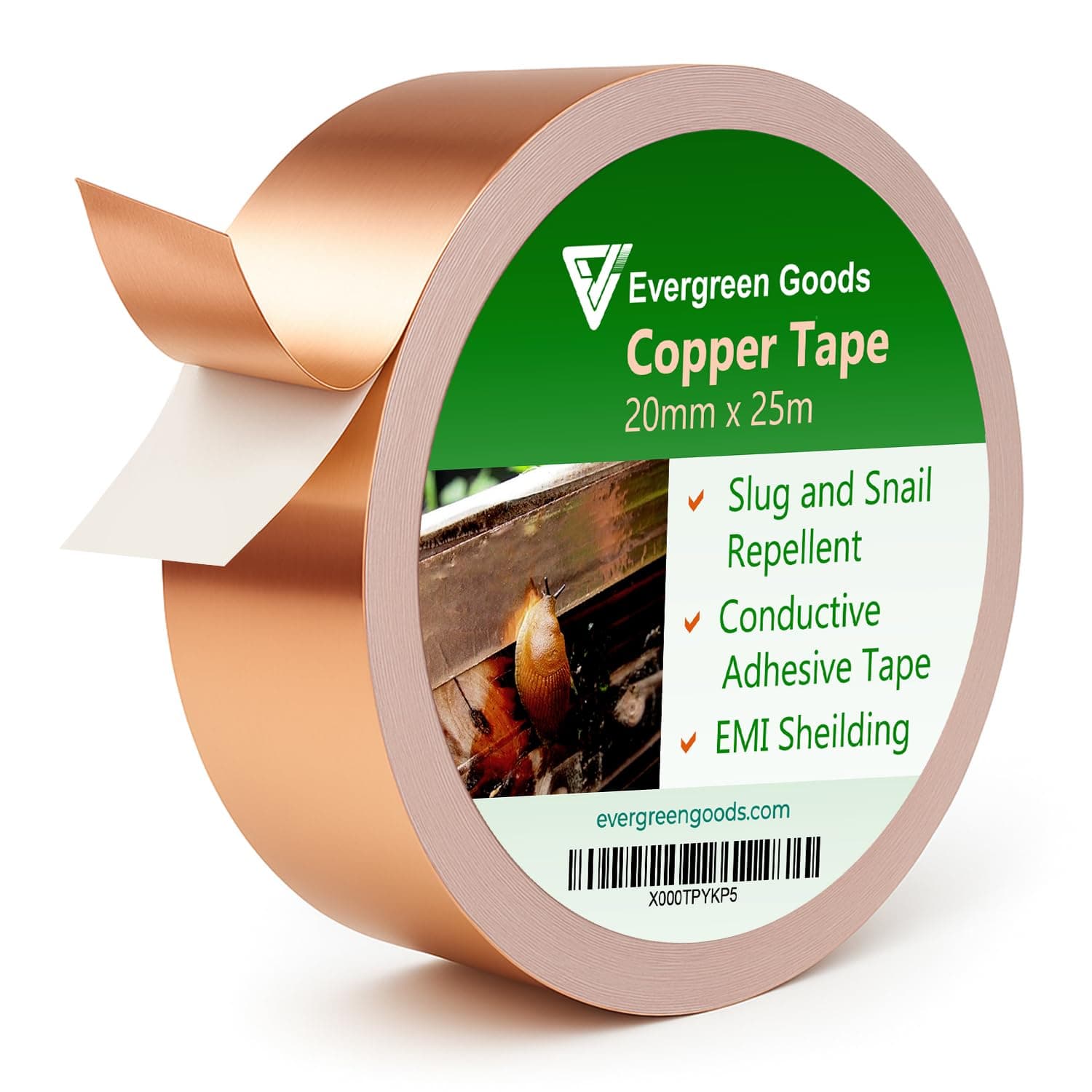 EVG 20mm x 25m Copper Slug Tape | Adhesive Copper Slug Snail Repellent | Slug Deterrent Barrier Tape | Humane Pest Control