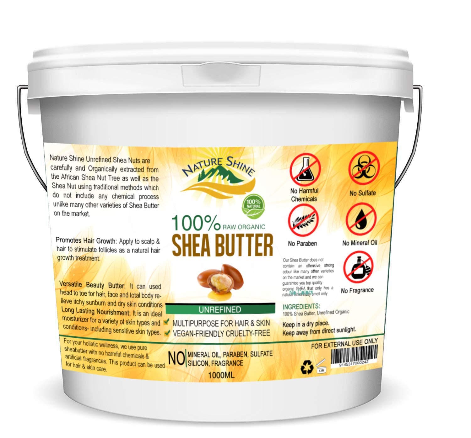 1KG Organic Shea Butter Unrefined 100% Pure, Raw & Natural Certified Organic A Grade African Shea Body Butter Moisturiser Cream Lotion for All Skin Face Hair Type