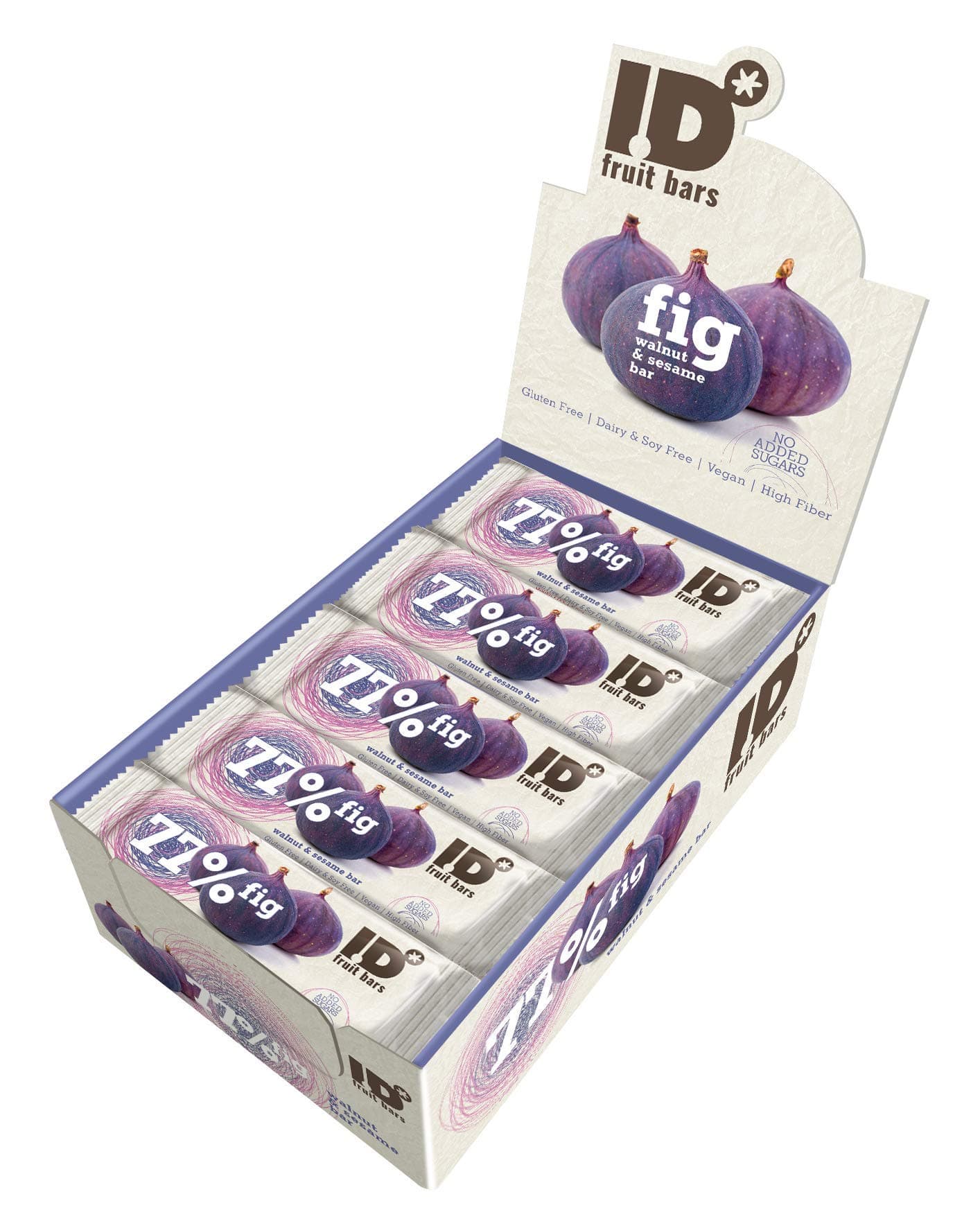 Figourmet I.D. Fig Bar with Walnuts and Sesame Display Box 24 bars X 35 g, All Natural - HIGH in Fibre - Vegan - Gluten Free