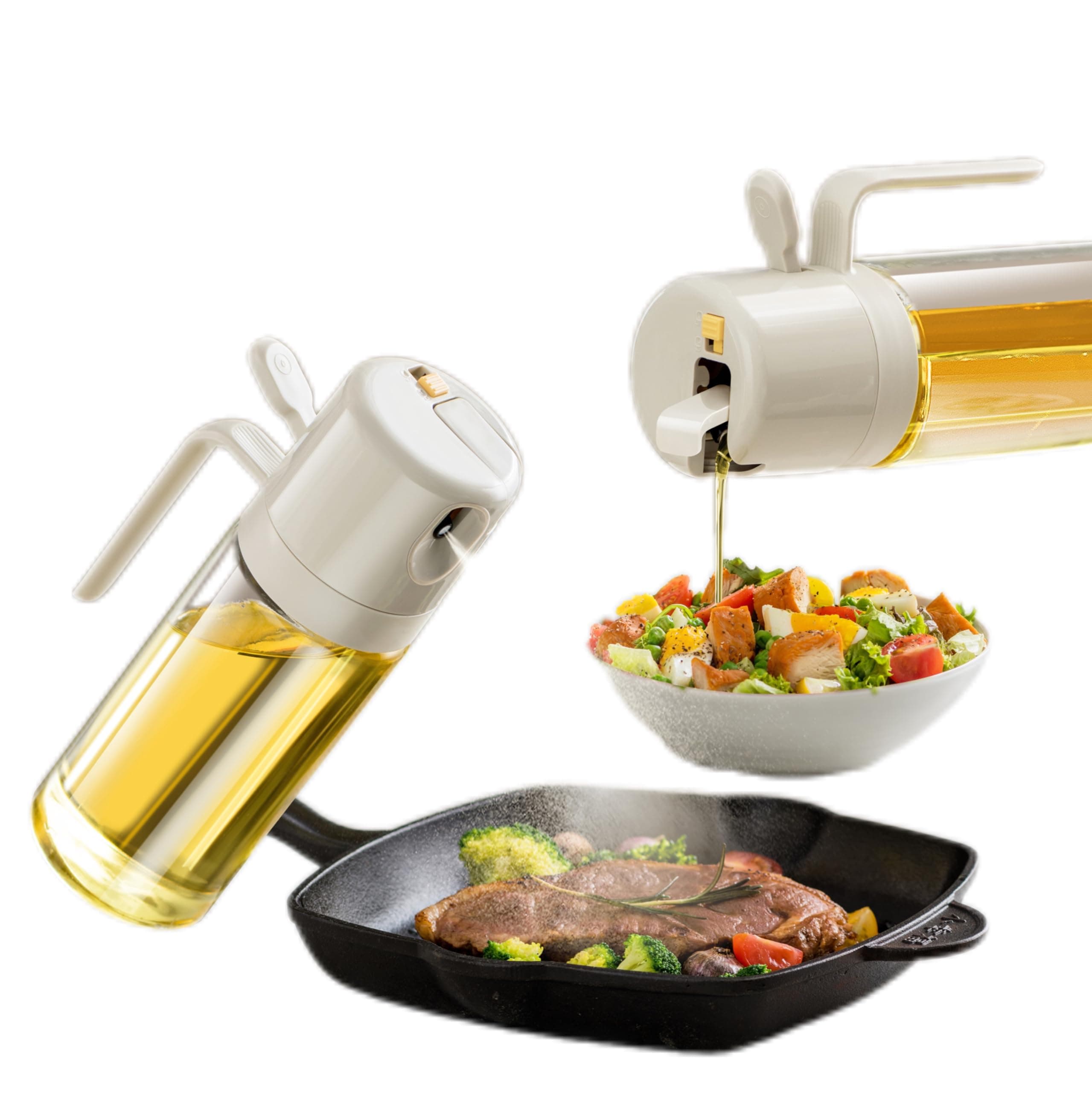 MDZF SWEET HOME Oil Sprayer for Cooking, 18.6oz/550ml 2 in 1 Olive Oil Dispenser Bottle for Kitchen, Oil Mister Spray Bottle for Cooking, Air Fryer, Salad, Frying, BBQ (Creamy White)