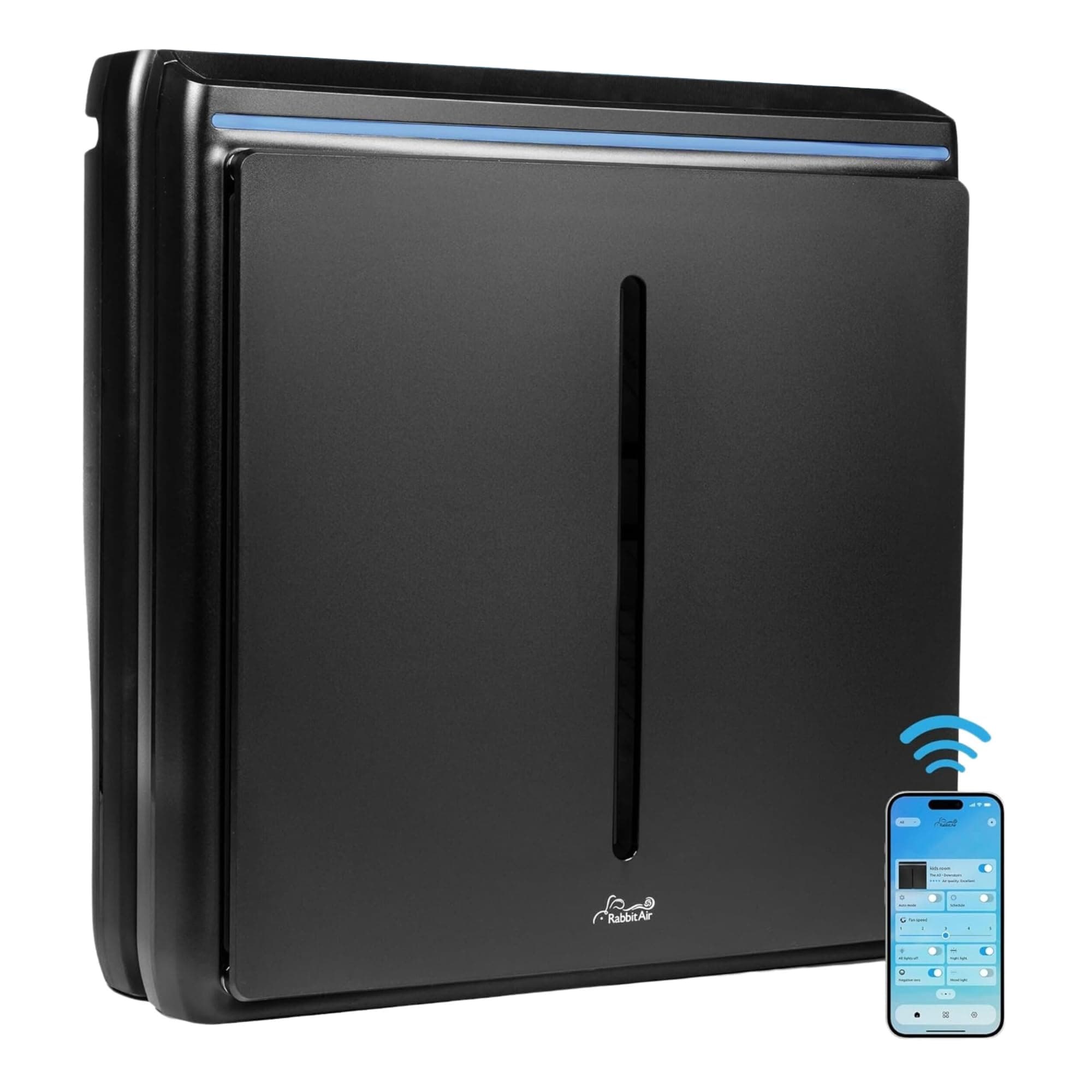 Rabbit Air A3 SPA-1000N Ultra Quiet HEPA Air Purifier, 6 stage filtration, Wall Mountable, For Large Rooms, Removes Airborne Allergens, Smoke, Dust, Mold, & VOCs (Black, Odor Remover Filter)