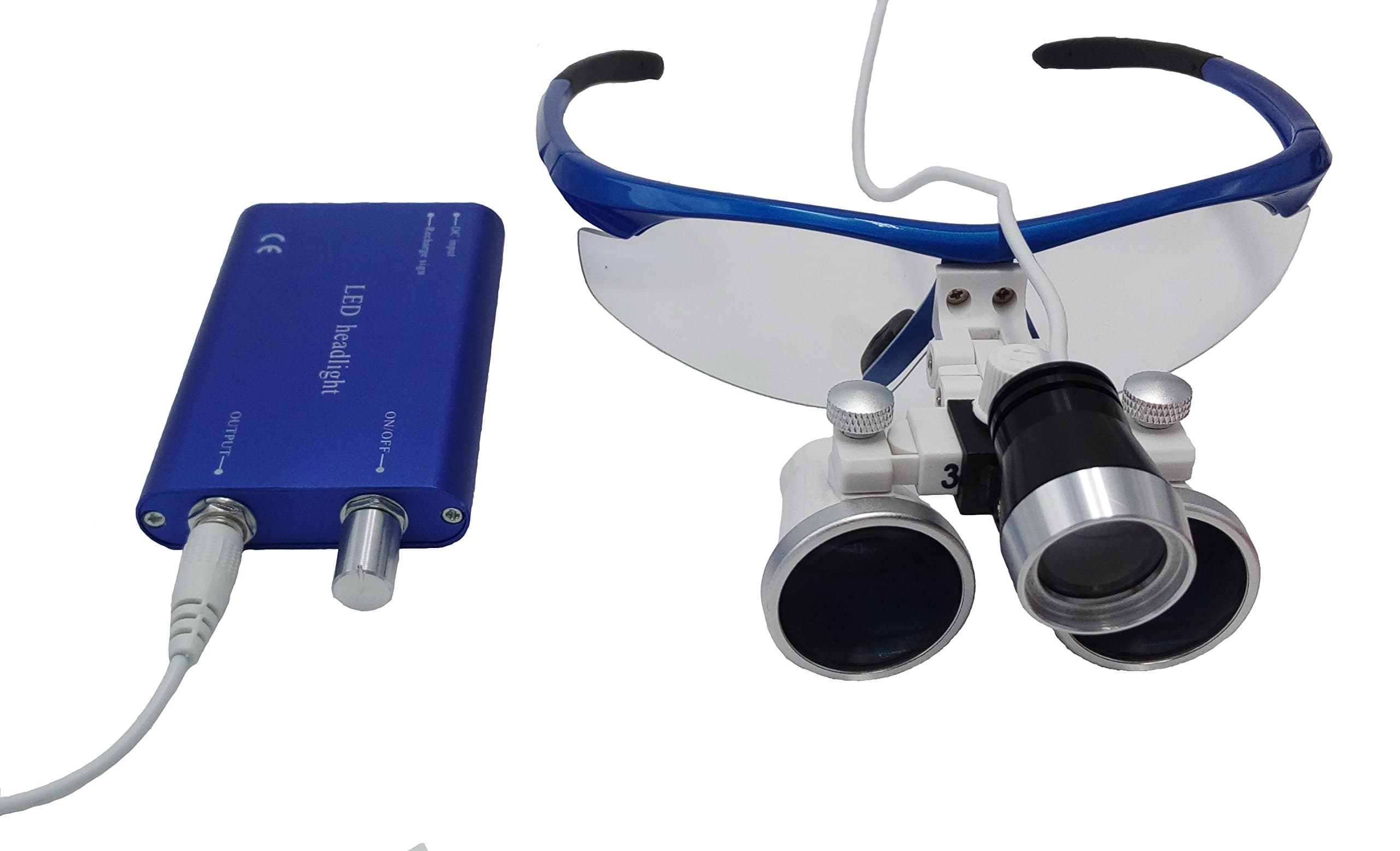New Brand Dental Surgical Medical Binocular Loupes 3.5X420mm Optical Glass Black + LED head light 5 COLOR(Red,Black,Silver,blue,gold) For Fast Shipping Sold By EDDE DENTAL ((DHL)(Delivery Within 2-7 Days), Blue)