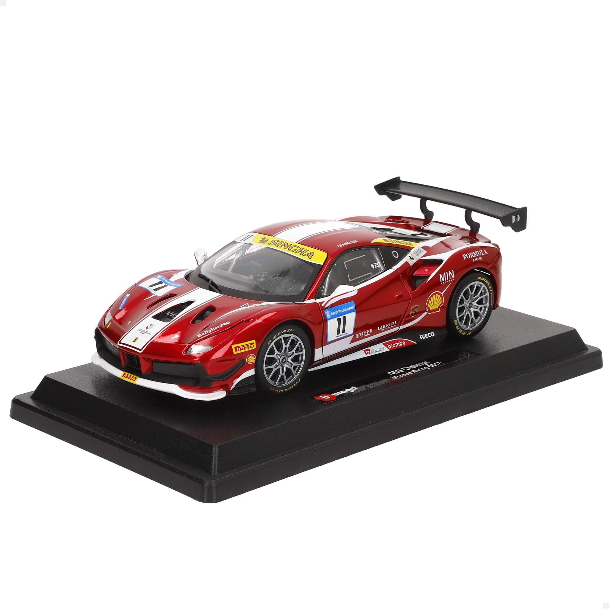 Ferrari 488 Challenge #11 Candy Red with White Stripes Ferrari Racing 1/24 Diecast Model Car by Bburago 26308