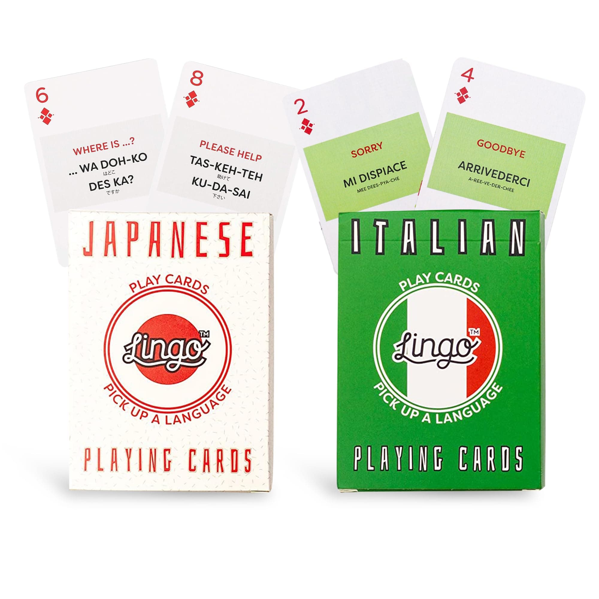 LINGO Playing Cards | Italian & Japanese Language Learning Game Set | Fun Visual Flashcard Deck to Increase Vocabulary and Pronunciation Skills