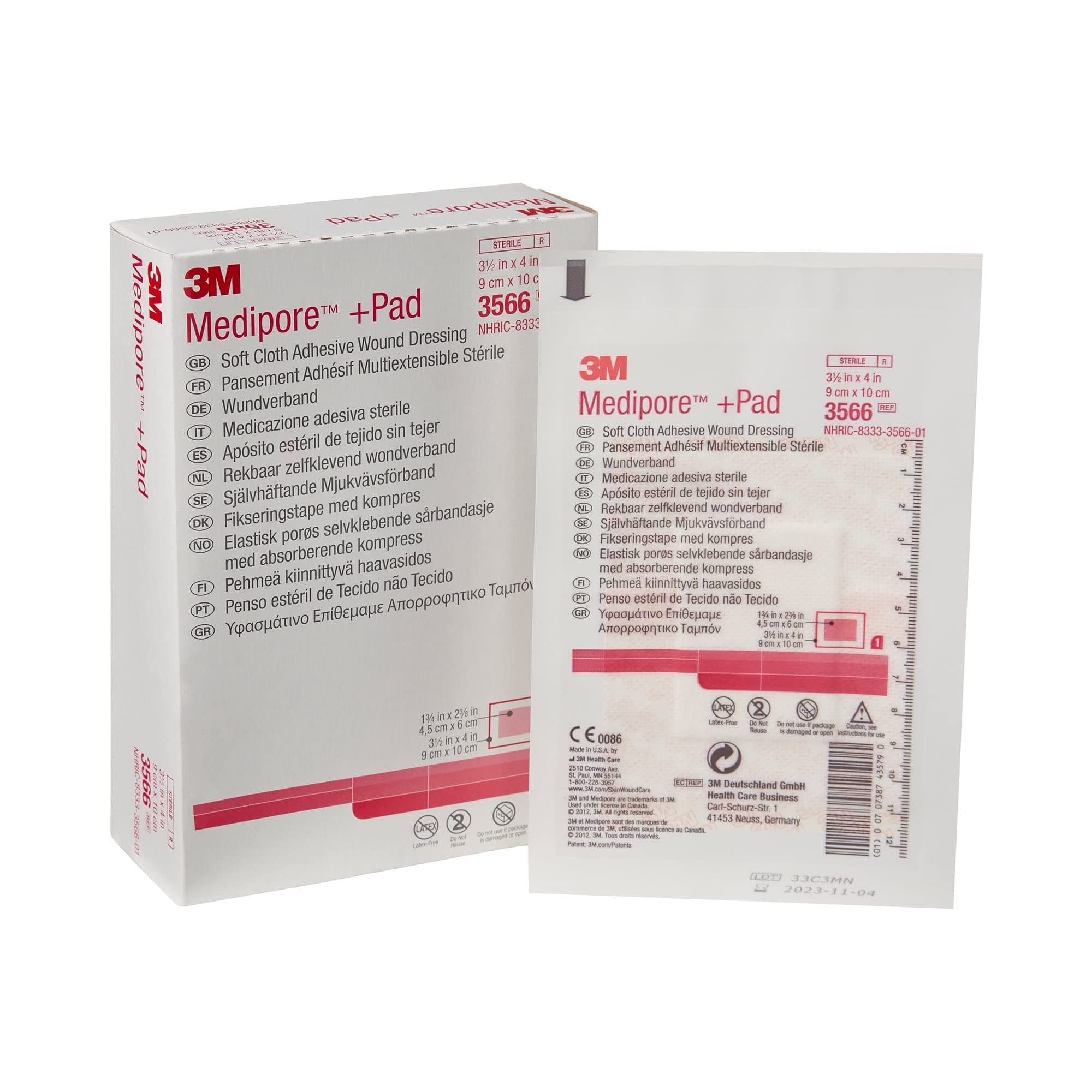 3M Medical 3566 Medipore Pad Soft Cloth Adhesive Wound Dressing - Pack of 25