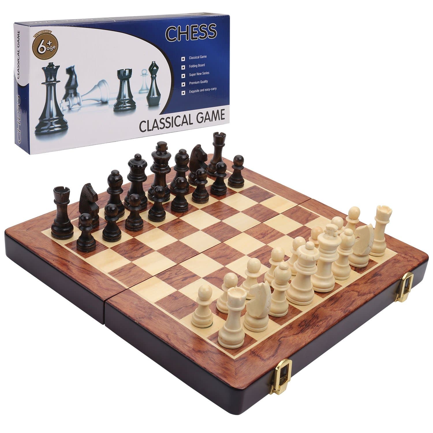 Wooden Chess Set, Folding Classical Chess Set for Kids Adults with Instructions