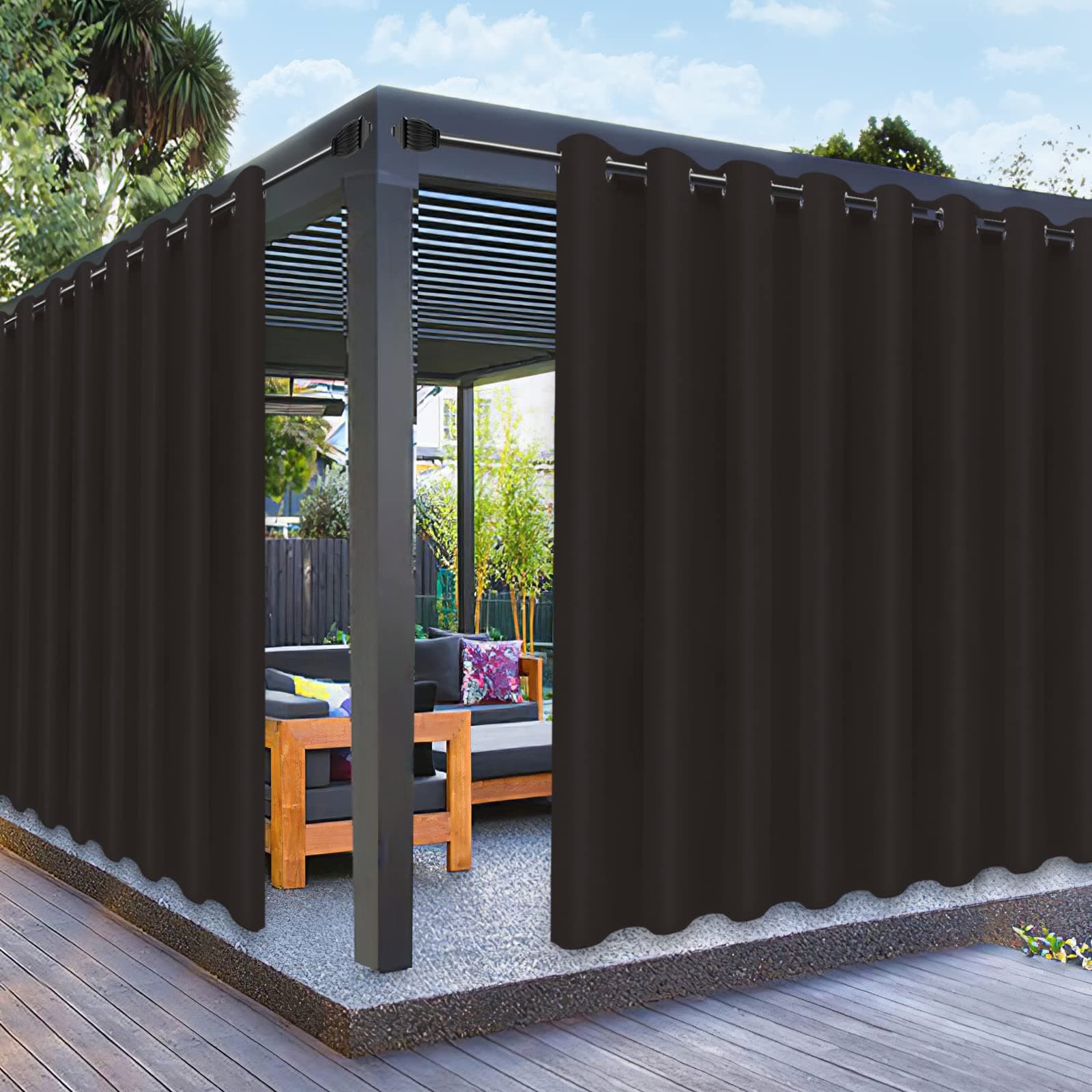 PureFit Outdoor Curtains for Patio Waterproof – Weatherproof, UV and Fade Resistant Outside Curtains for Gazebo, Front Porch, Pergola, Sun Blocking Privacy Curtain, 120 x 95 inch, 1 Panel, Chocolate