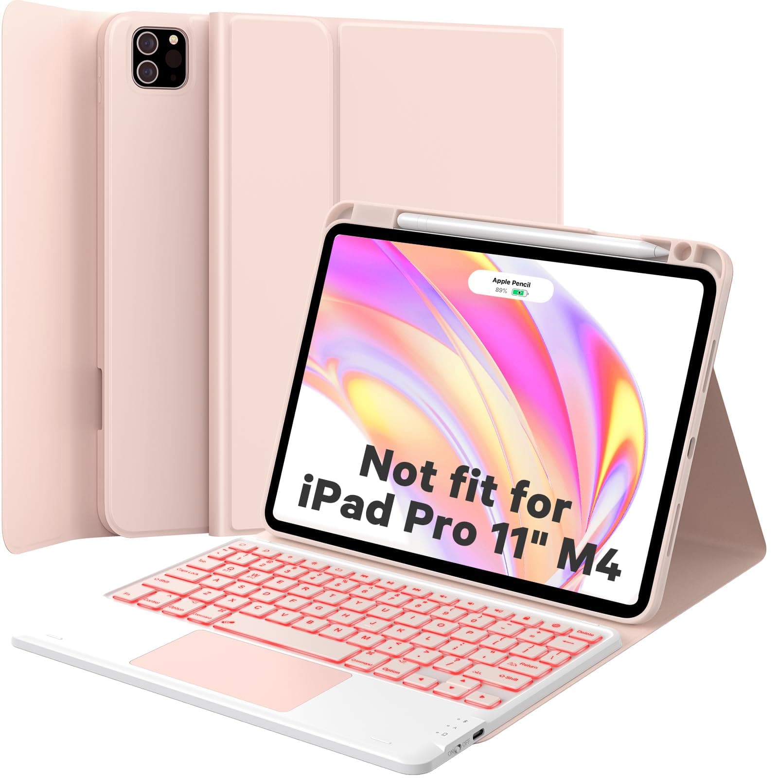 for iPad Pro 11 inch Case with Keyboard(1st, 2nd, 3rd, 4th gen - 2018, 2020, 2021, 2022), for iPad Air 11(M2,2024) & 5th/4th Gen, 7-Color Backlit, Smart Touchpad, Blush Pink