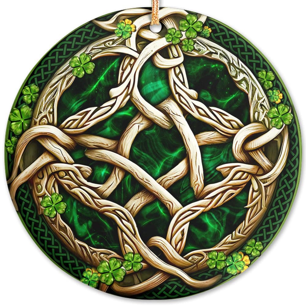 2025 Christmas Ornament Irish Celtic Shamrock of Life Printed Ceramic Ornament Lucky Saint Patricks Day Gift Celtic Holiday Decoration Leprechaun Keepsake