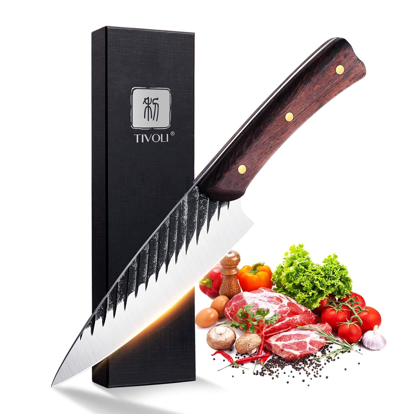 TIVOLI 6-inch Chef Knife Professional VG10 High Carbon Steel with Full Tang Rosewood Handle Kitchen Cooking Knife for Vegetable Meat and Fruit