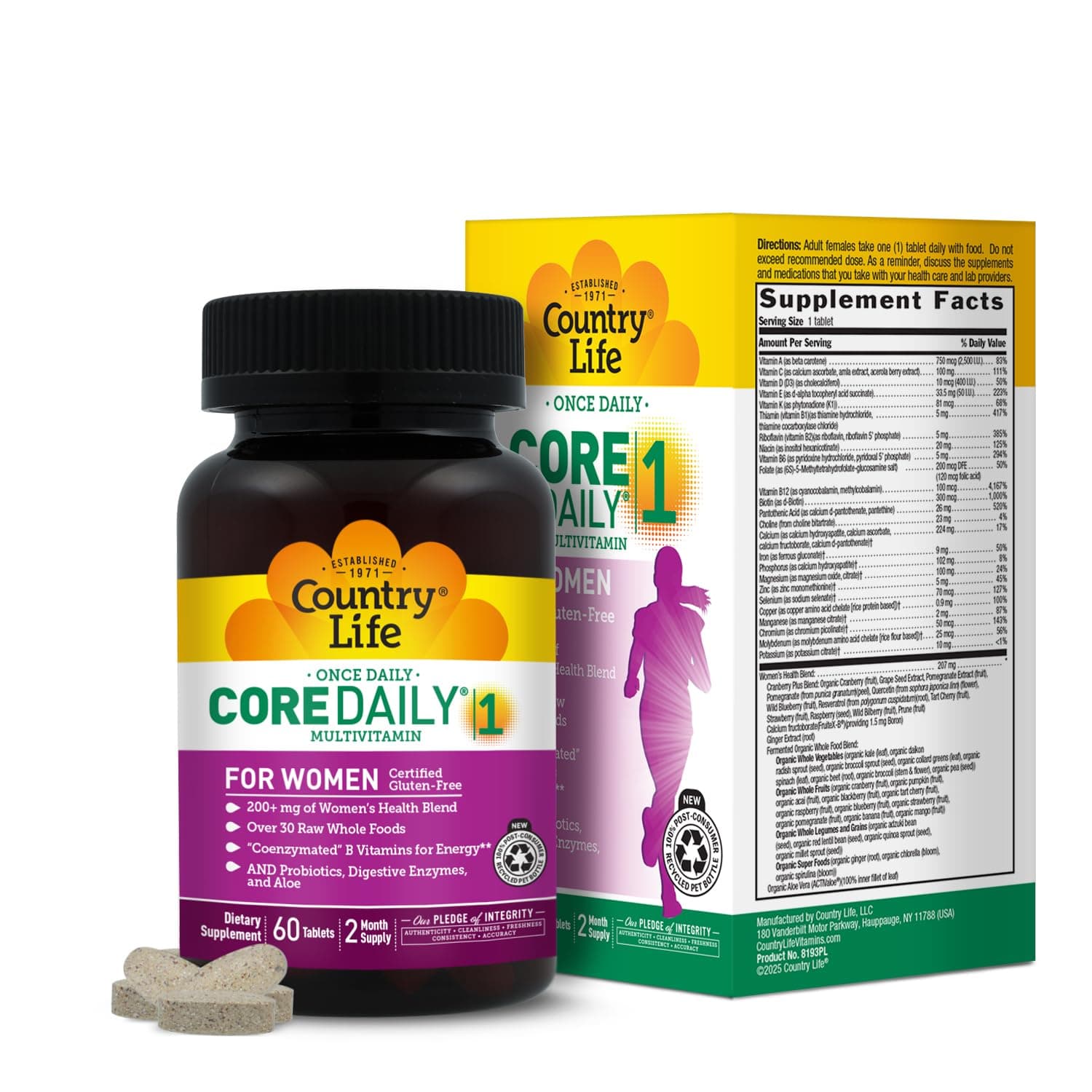 Women’s Core 1 Daily Multivitamin with Iron, Cranberry, Probiotics, and Digestive Enzymes-Certified Gluten-Free Formula for Energy, Immune Support and Complete Digestive Health,60 Tablets