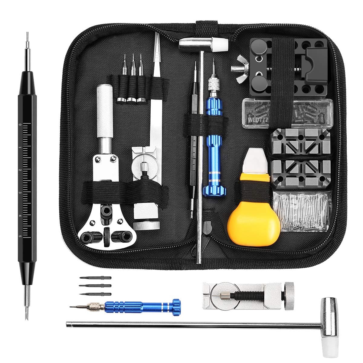 Watch Repair Tool Kit, Professional Spring Bar Tool Set Watch Band Link Pin Tool Set, Watch Battery Replacement Tool with Carrying Bag