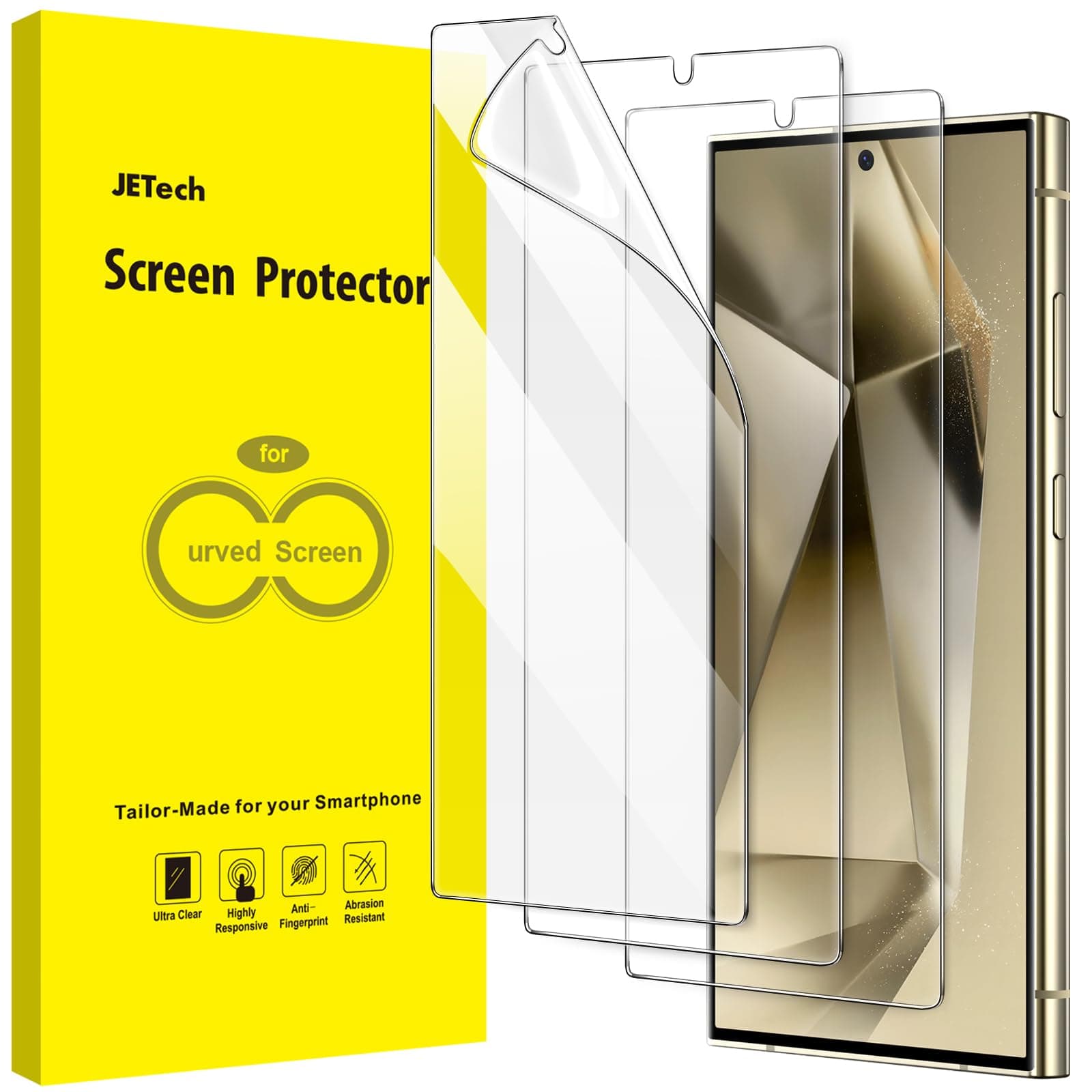 Screen Protector for Samsung Galaxy S24 Ultra 5G 6.8-Inch, Flexible TPU Film, Fingerprint ID Compatible, Easy Installation, HD Clear, 3-Pack